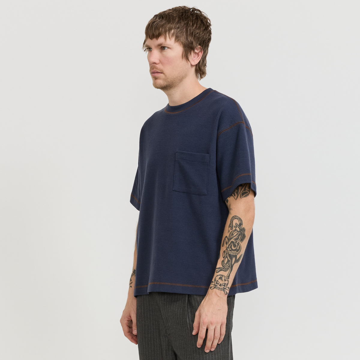 Waffle Pocket Tee Navy