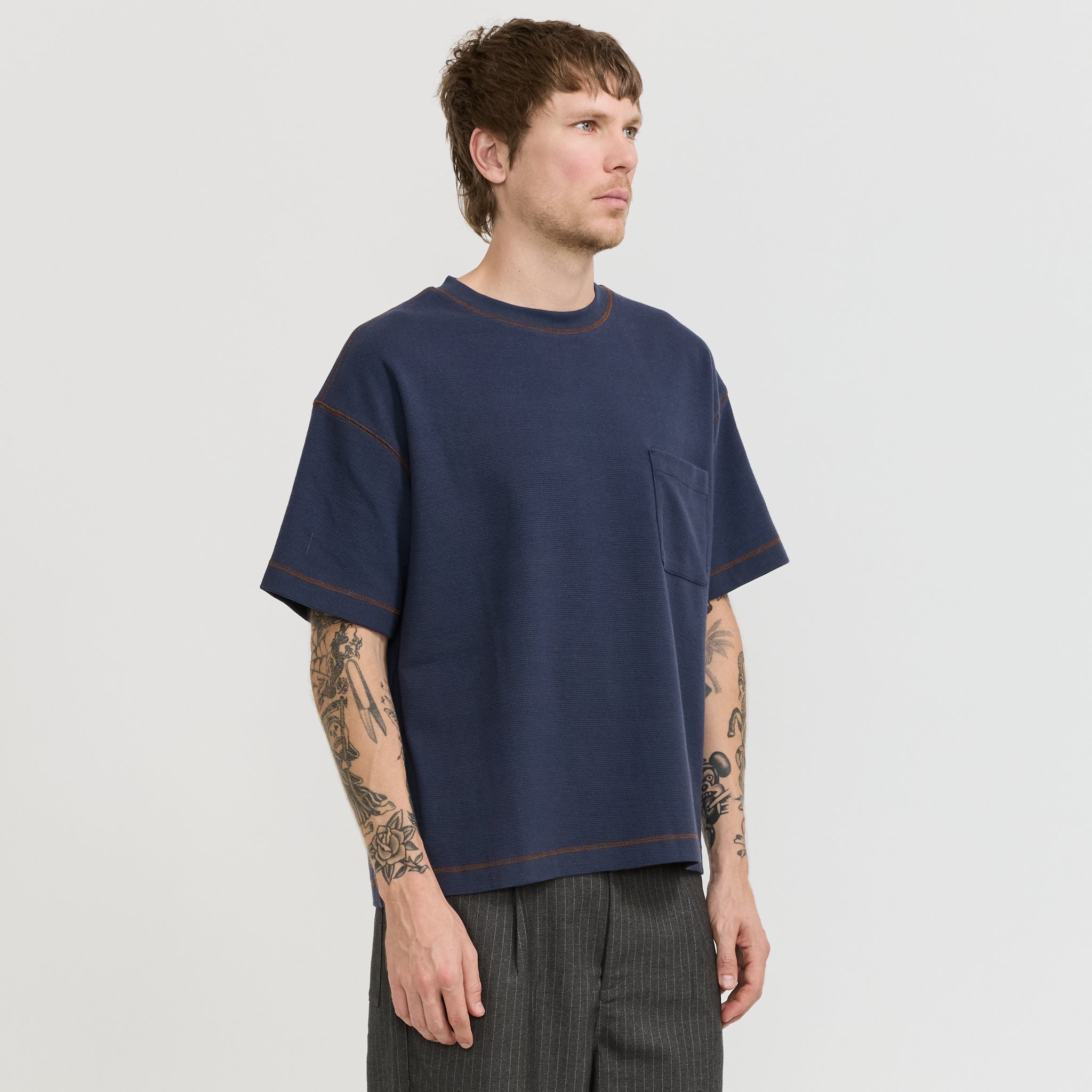 Waffle Pocket Tee Navy