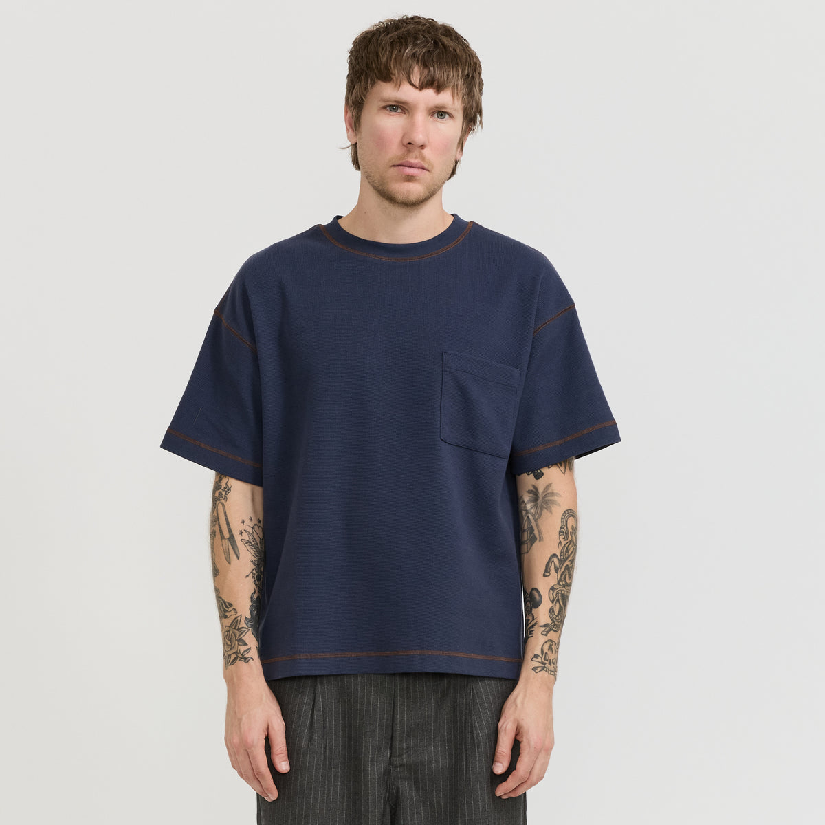 Waffle Pocket Tee Navy
