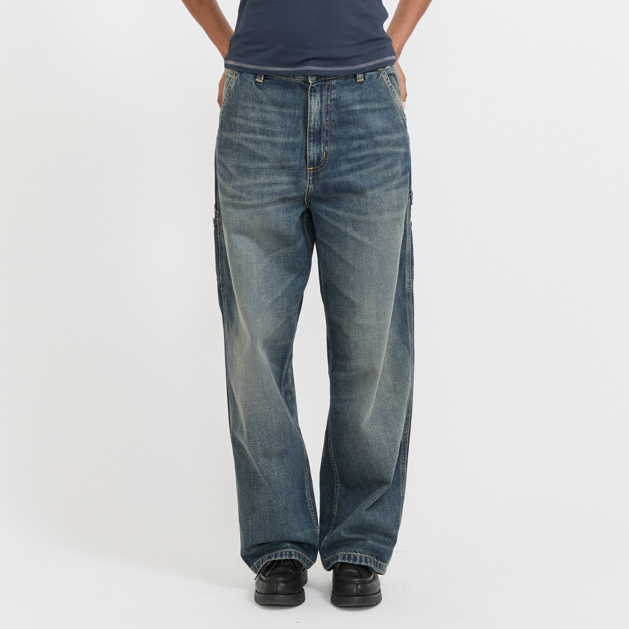 Women's Brandon Single Knee Pant Blue Worn Used Wash