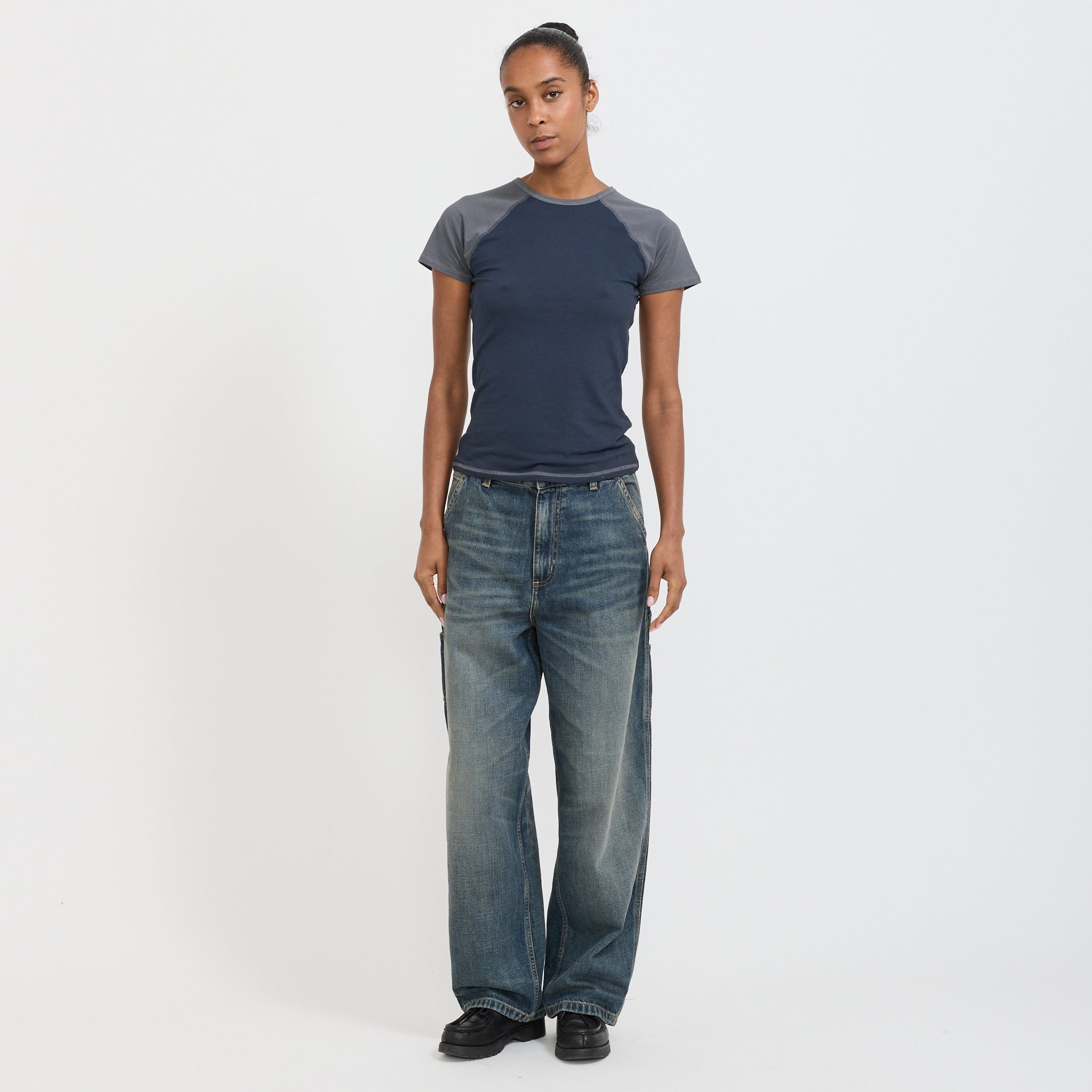 Women's Brandon Single Knee Pant Blue Worn Used Wash