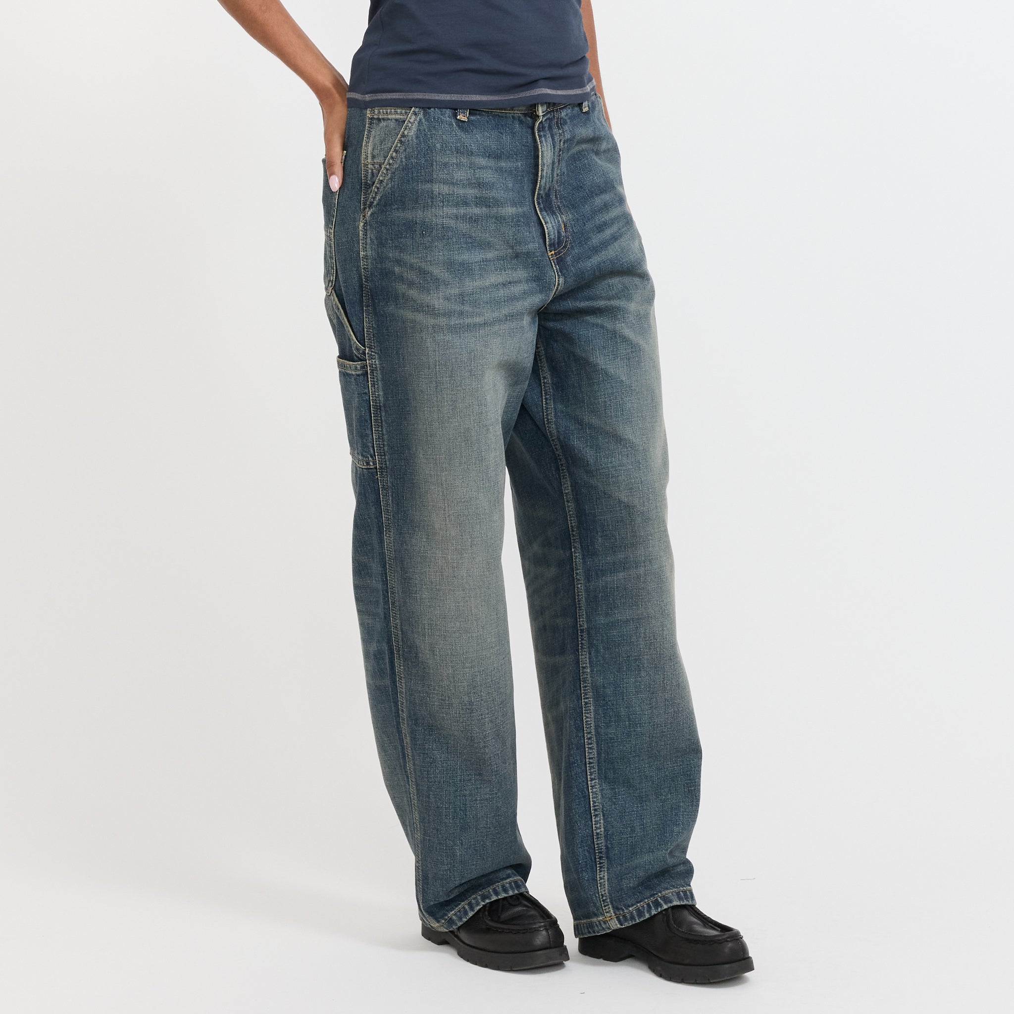 Women's Brandon Single Knee Pant Blue Worn Used Wash