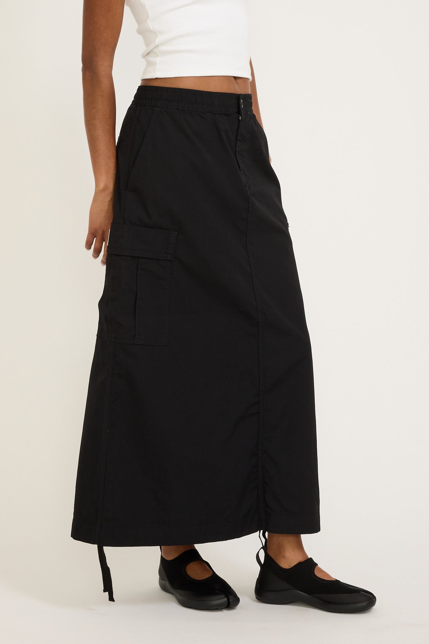 Women's Cargo Skirt Long Black Rinsed