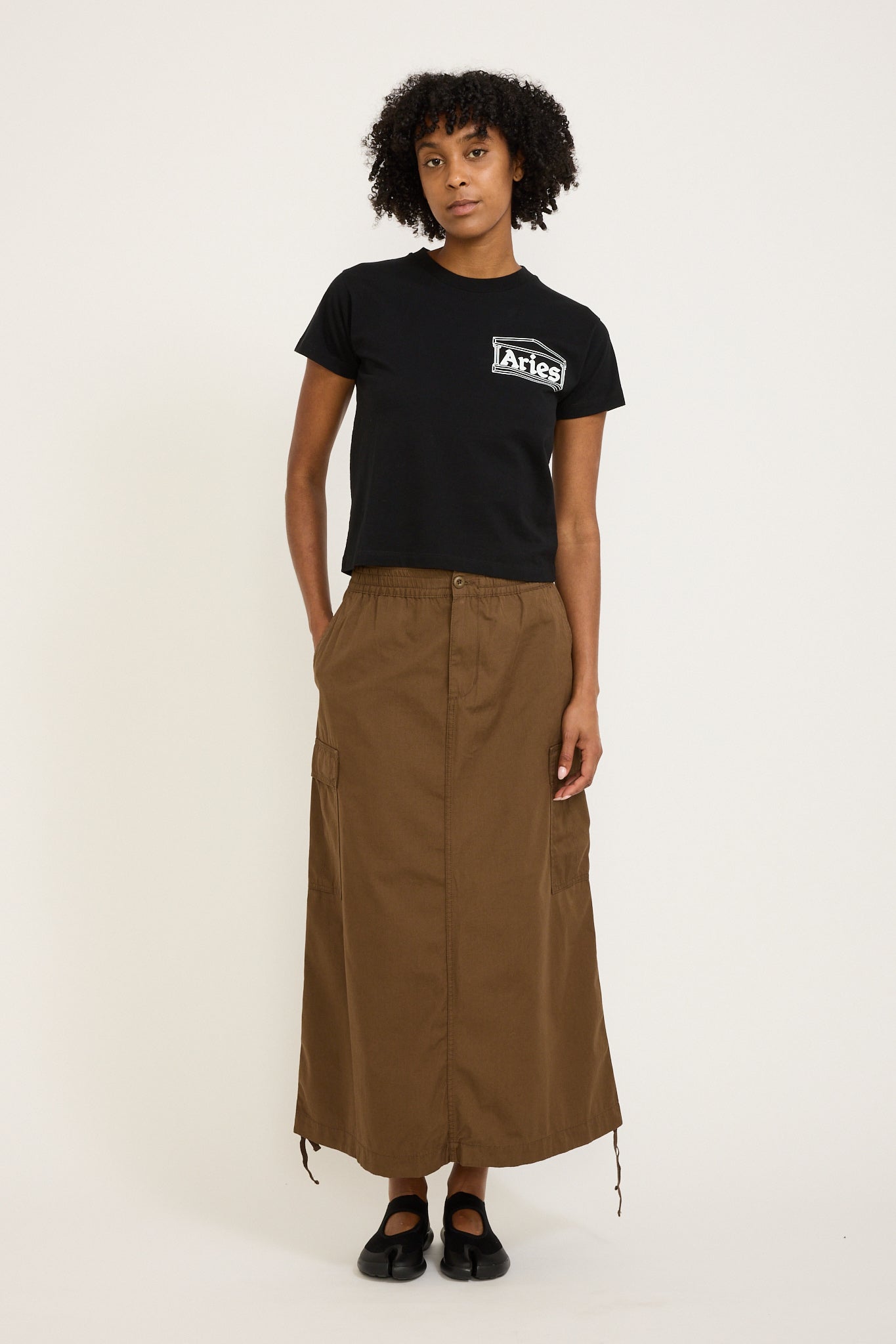 Women's Cargo Skirt Long Chocolate Rinsed