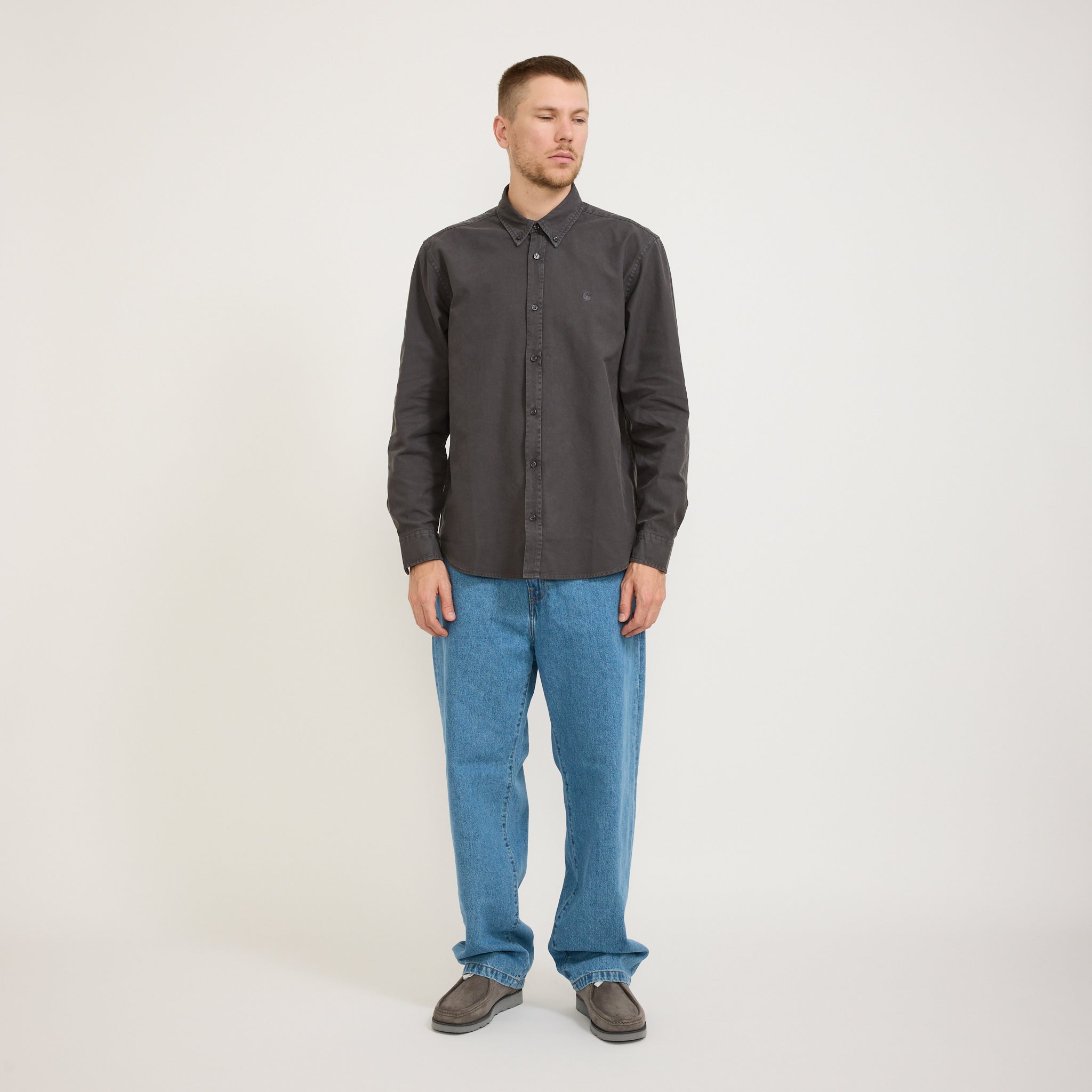 Carhartt WIP | L/S Bolton Shirt Graphite Garment Dye | Maplestore