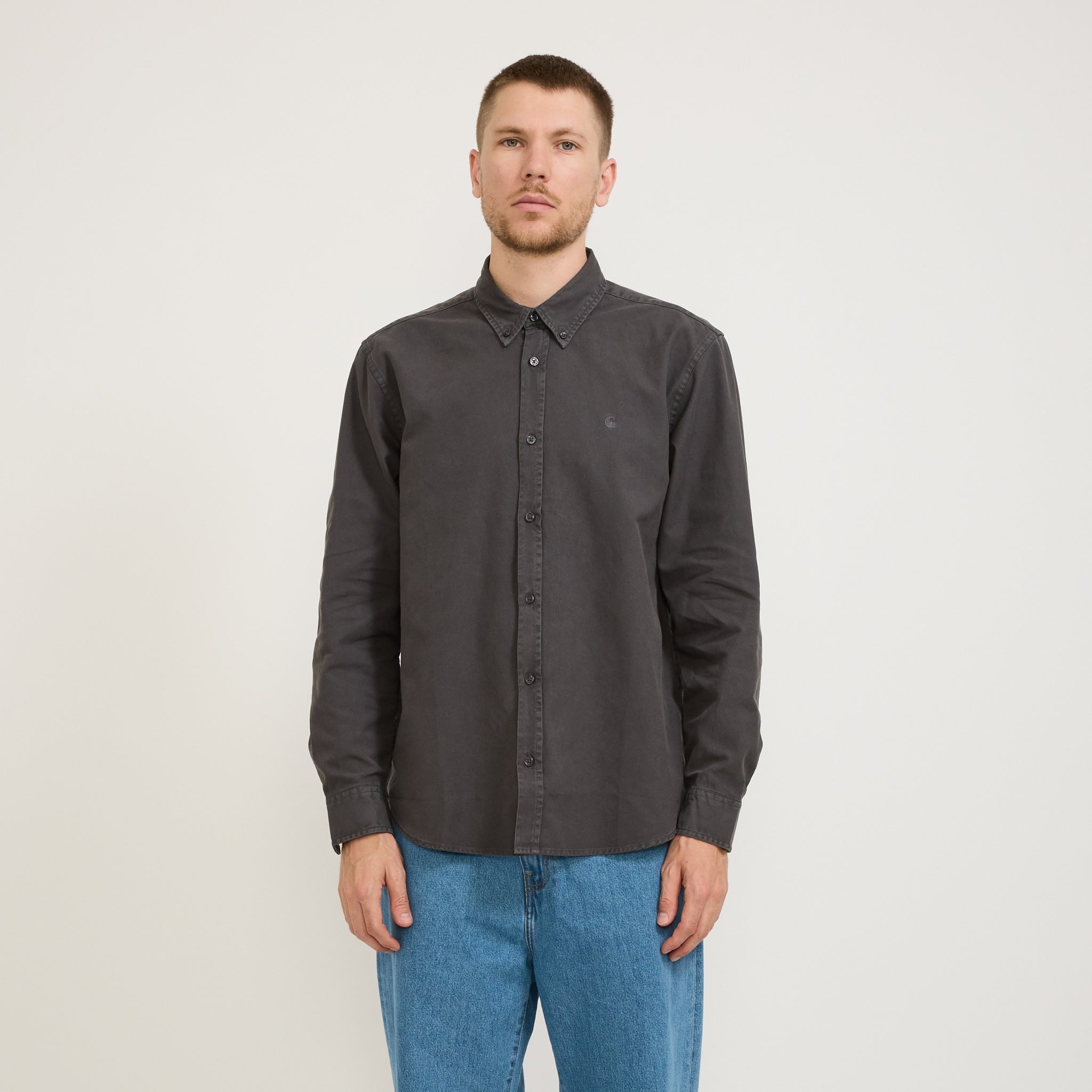 Carhartt WIP | L/S Bolton Shirt Graphite Garment Dye | Maplestore