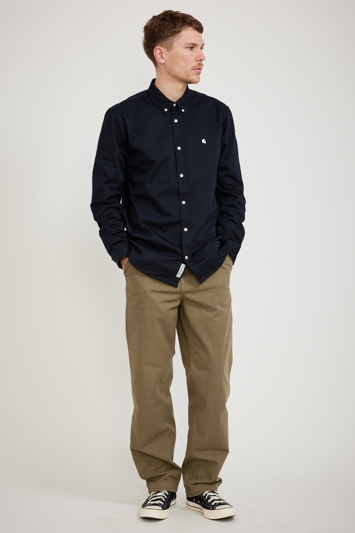 Carhartt WIP L/S Madison Shirt Dark Navy / White | Maplestore