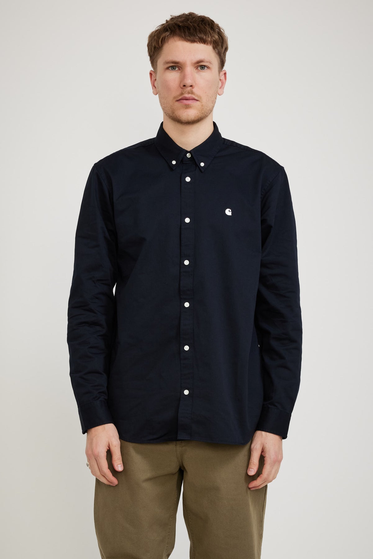 Carhartt WIP L/S Madison Shirt Dark Navy / White | Maplestore