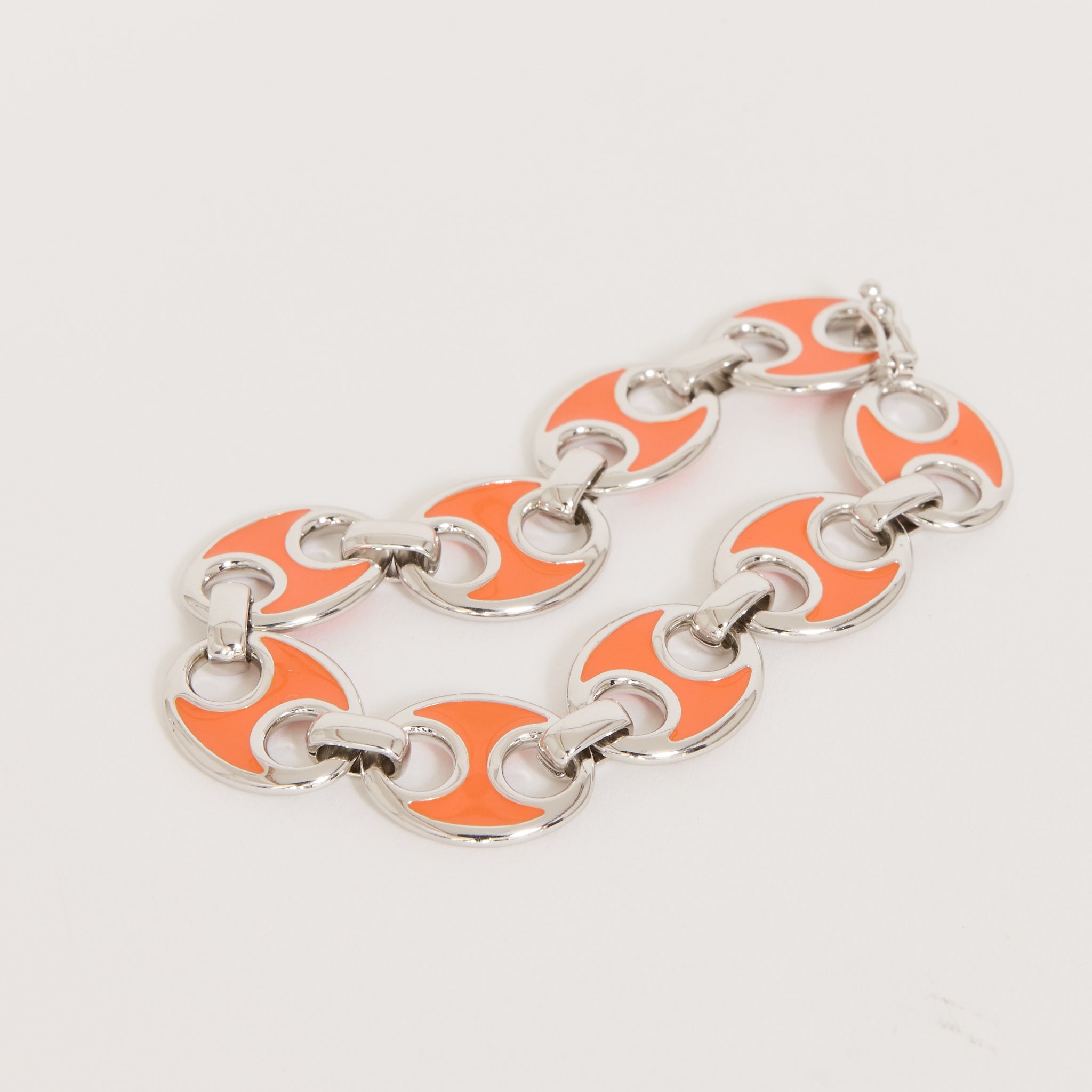 Enamel Link Bracelet Silver/Orange