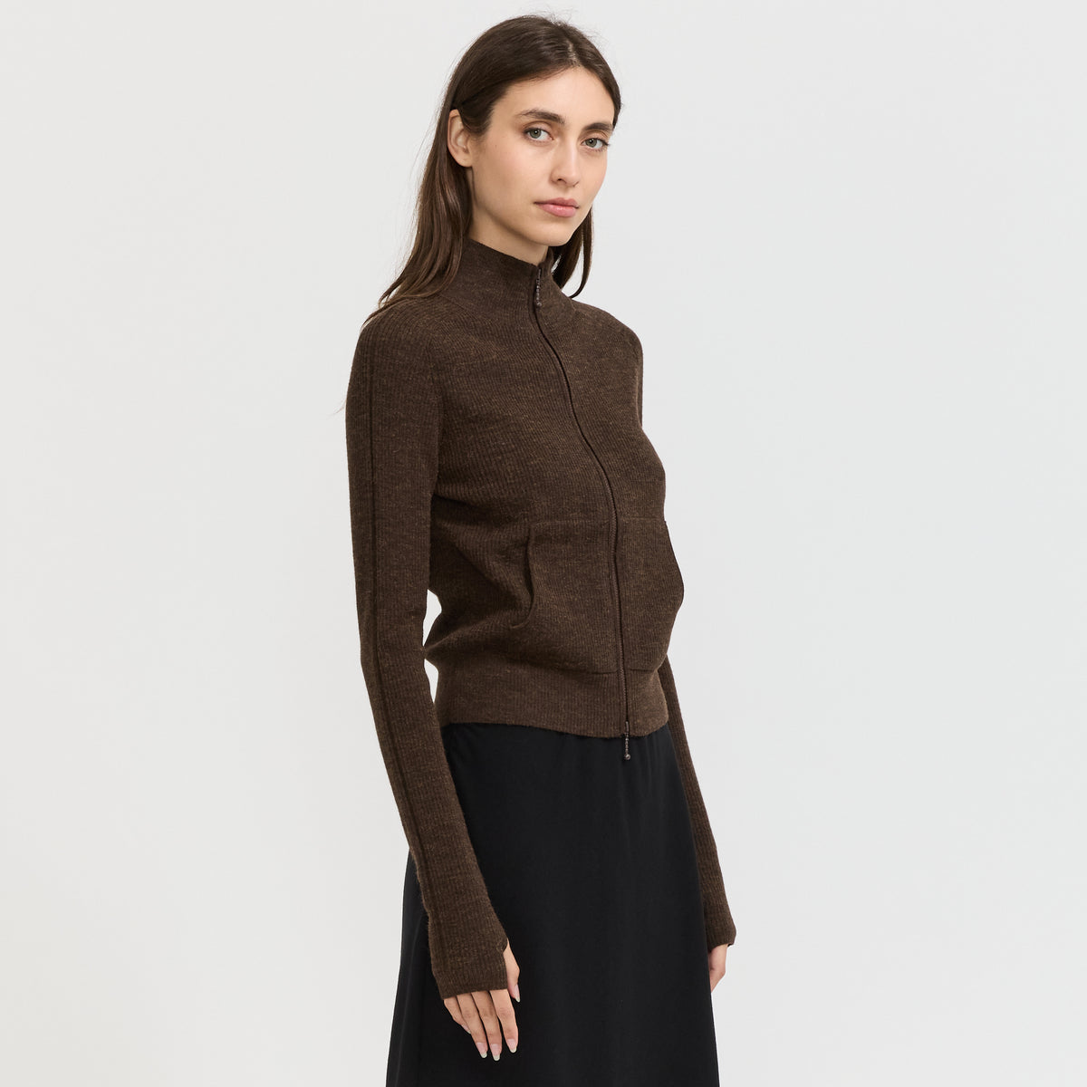 Jogging Zip Up Cardigan Brown