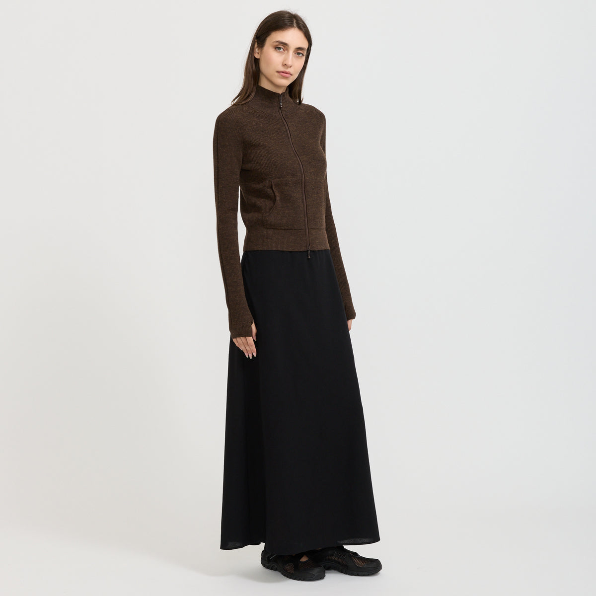 Jogging Zip Up Cardigan Brown