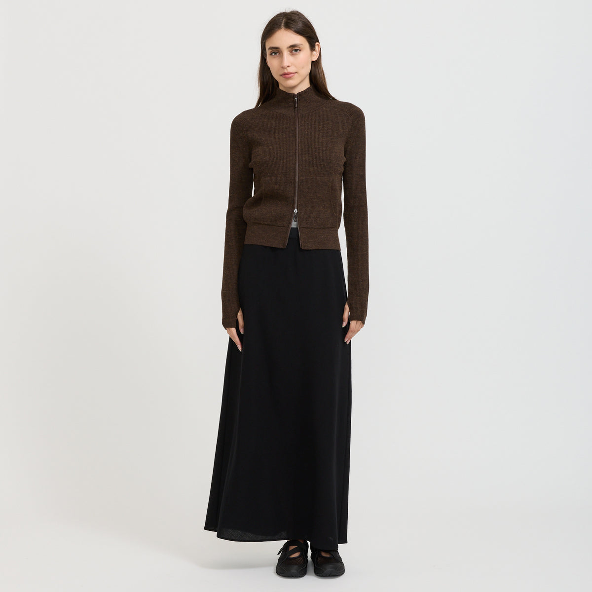 Jogging Zip Up Cardigan Brown