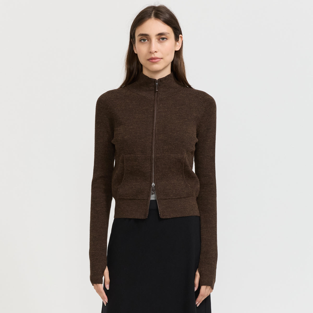 Jogging Zip Up Cardigan Brown