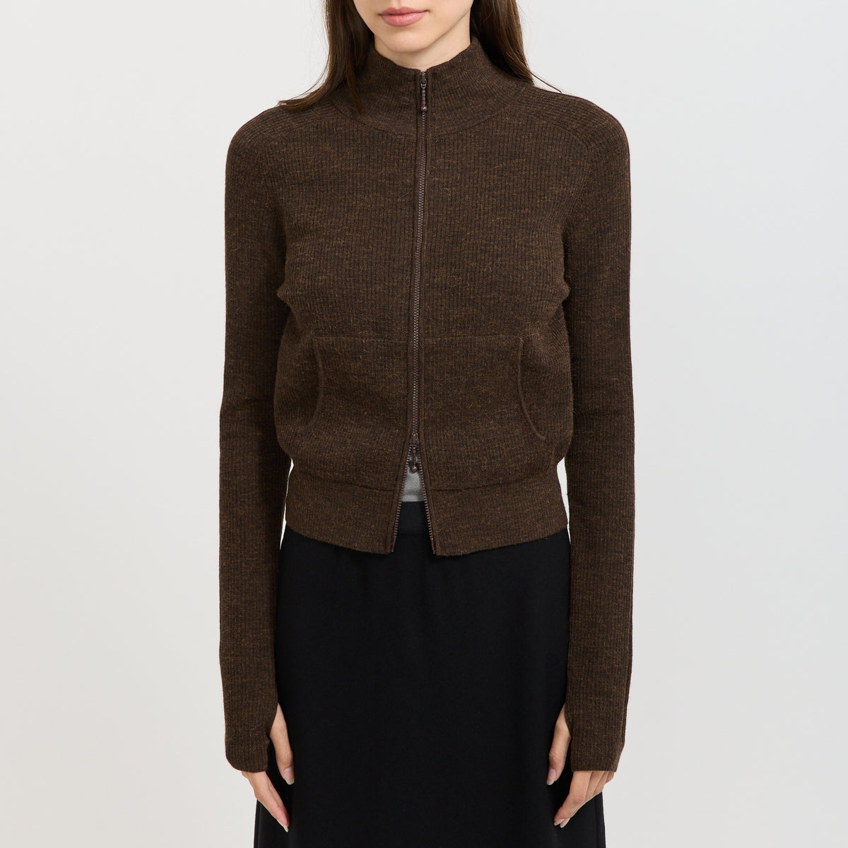 Jogging Zip Up Cardigan Brown