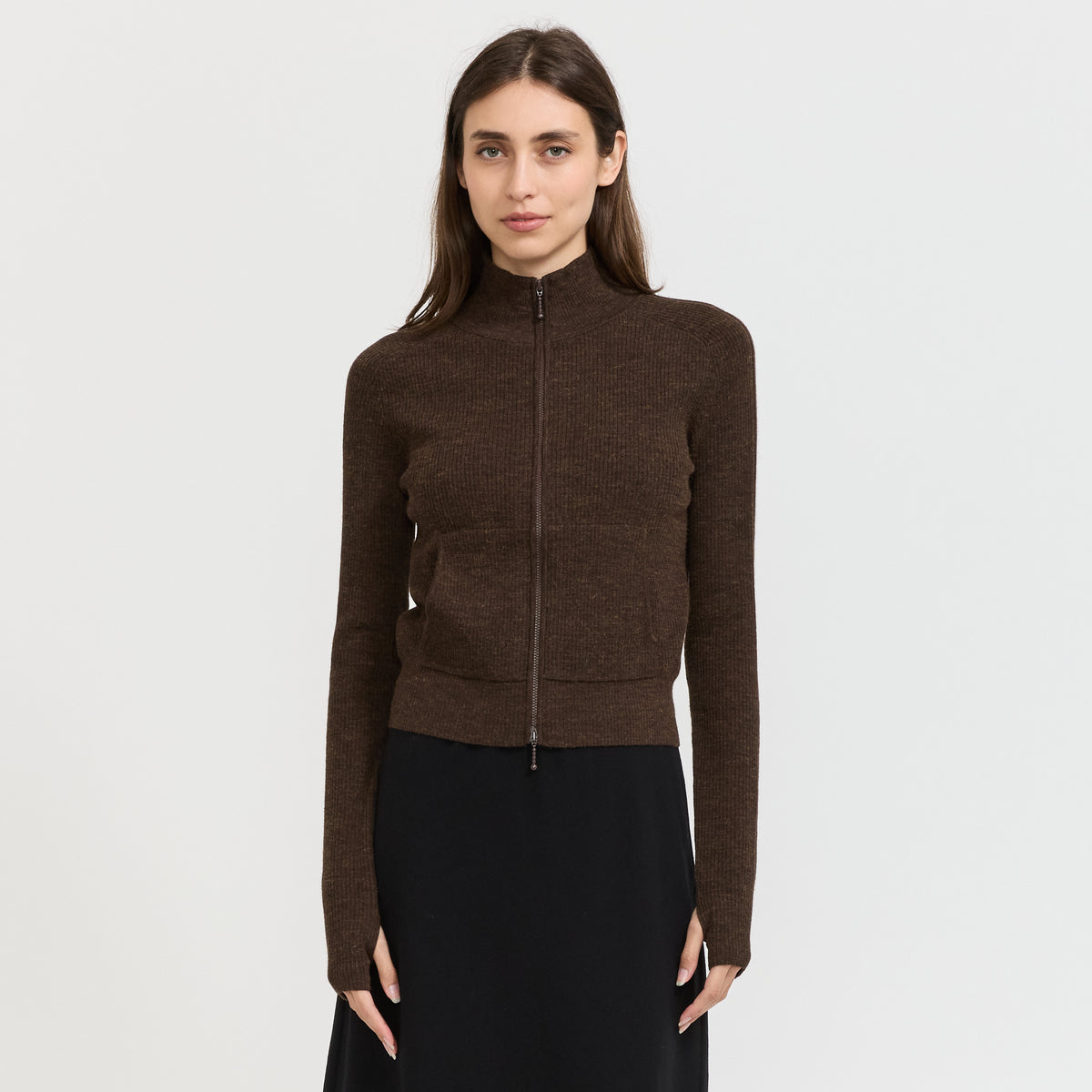 Jogging Zip Up Cardigan Brown