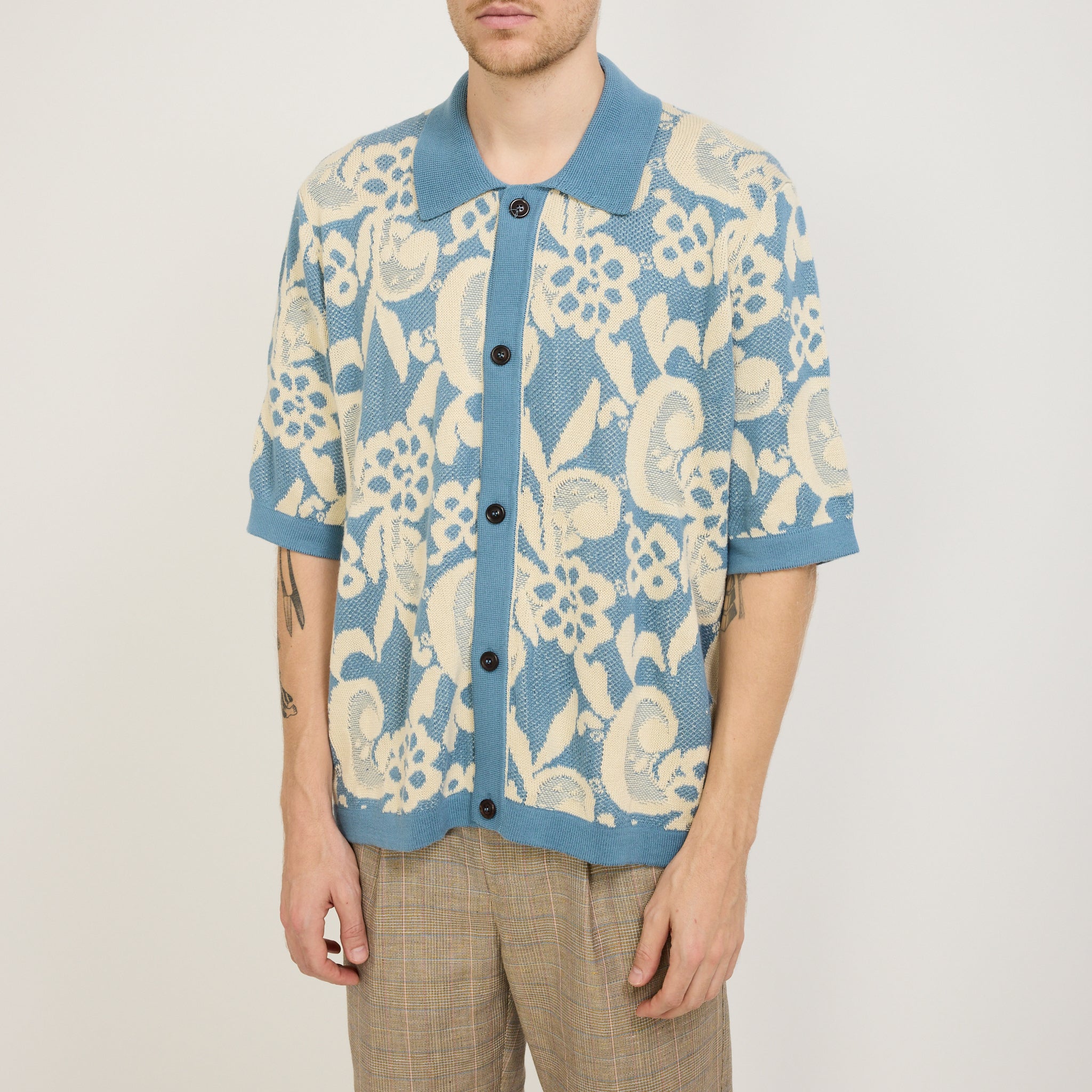 Corridor NYC | Floral Jacquard Buttondown Shirt Blue | Maplestore