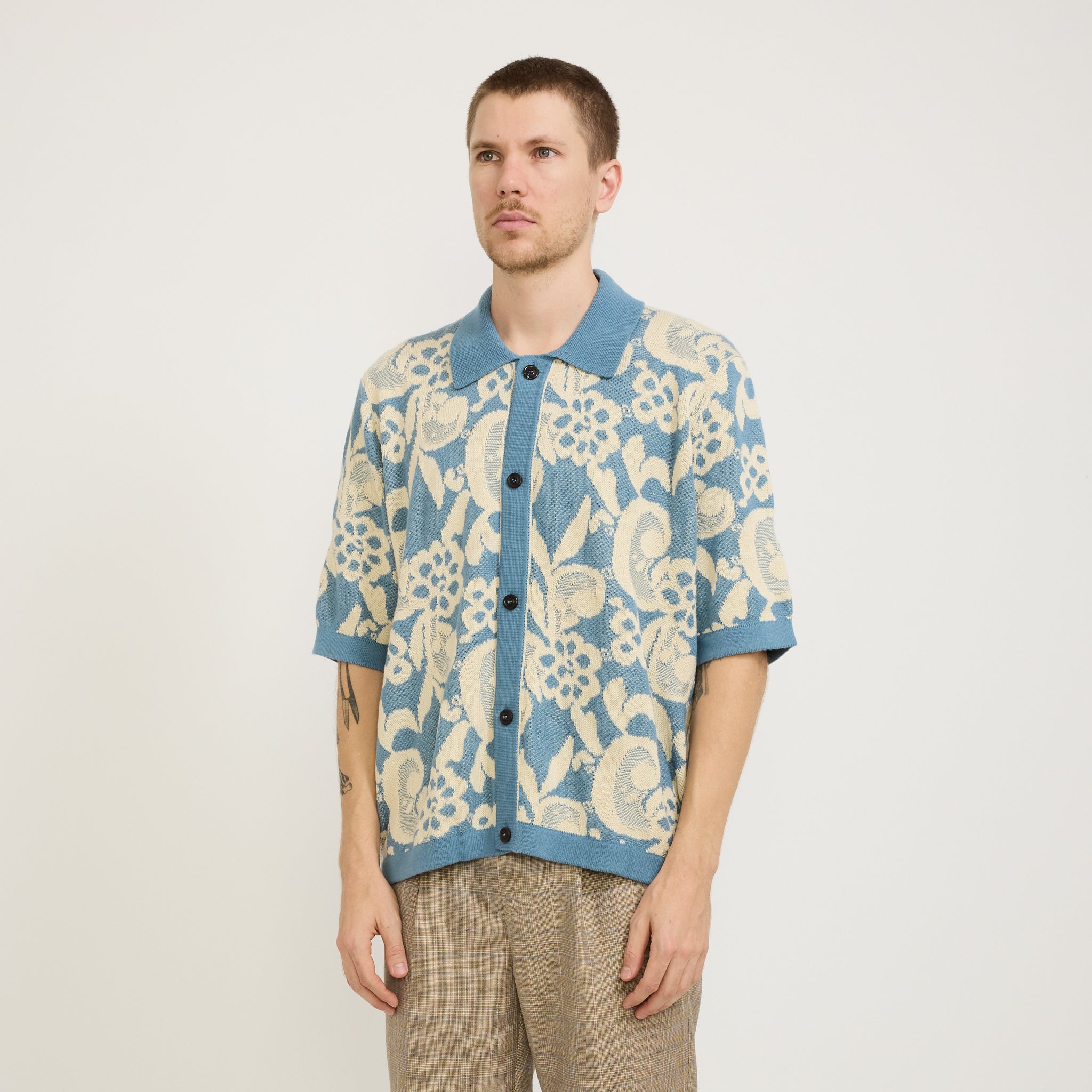 Corridor NYC | Floral Jacquard Buttondown Shirt Blue | Maplestore