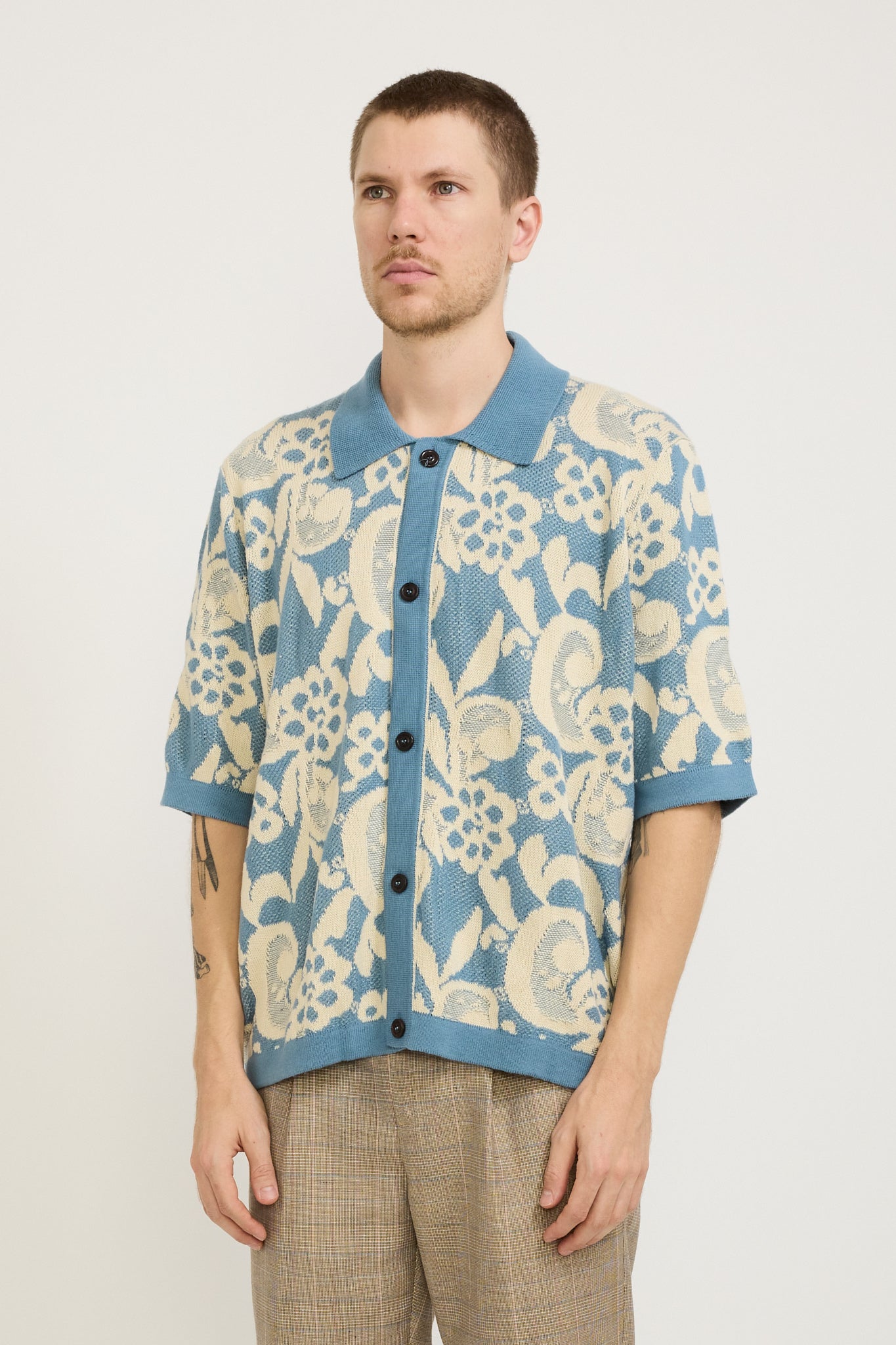 Floral Jacquard Buttondown Shirt Blue