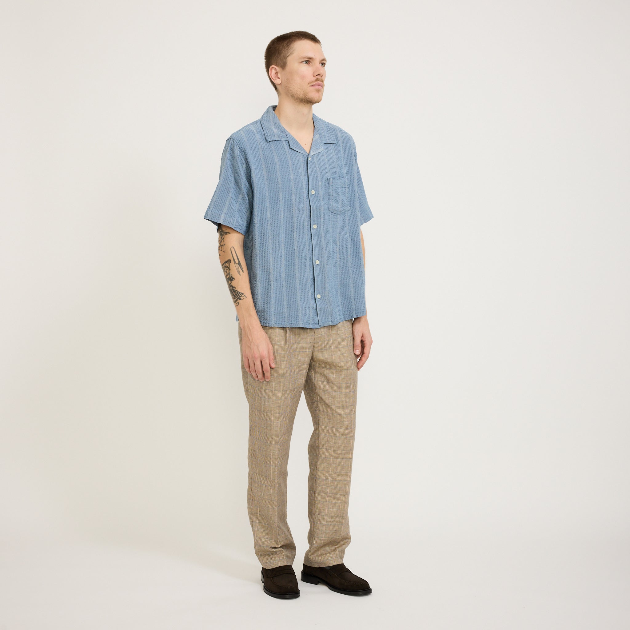 Corridor NYC | Plaid Linen Pleated Trouser Natural | Maplestore