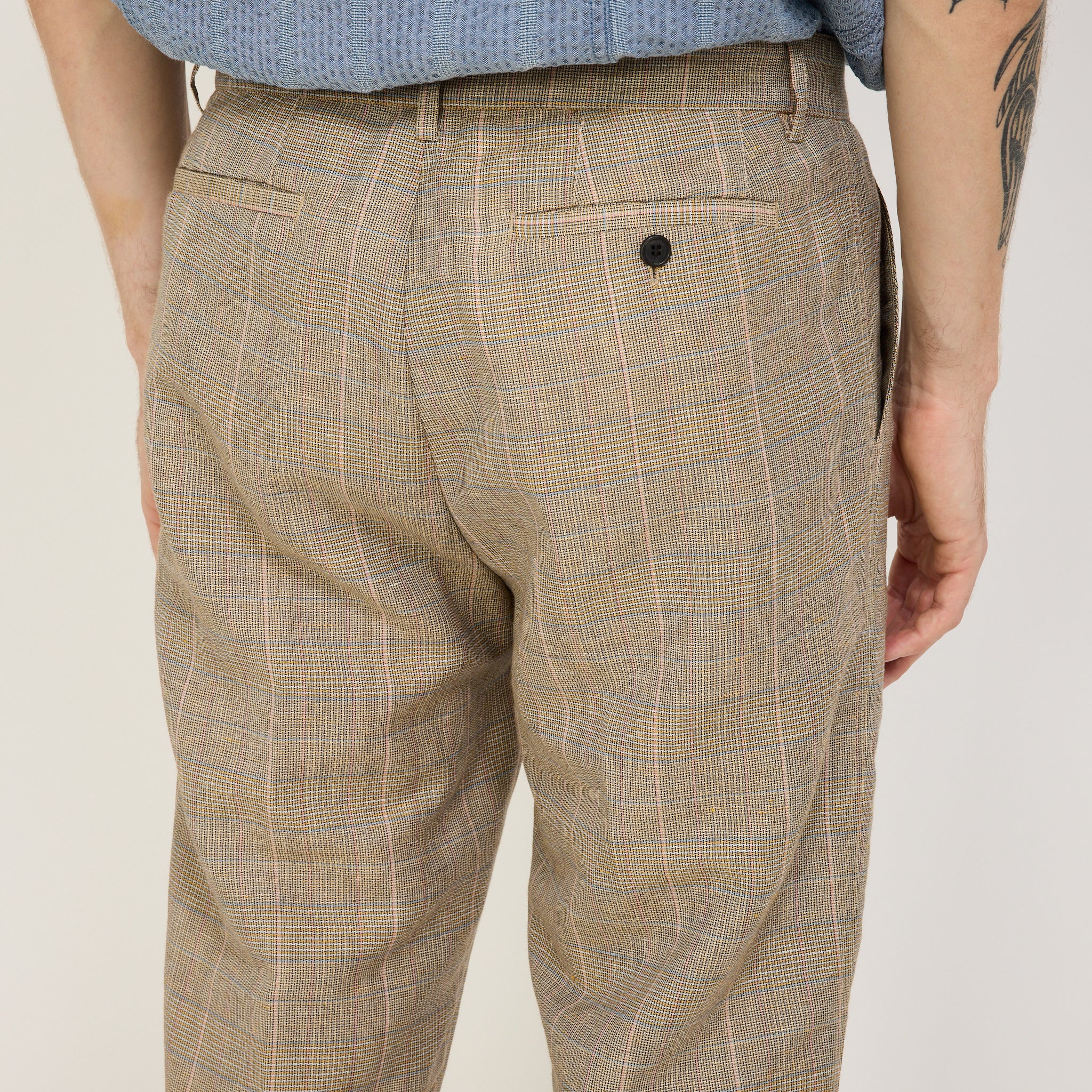 Corridor NYC | Plaid Linen Pleated Trouser Natural | Maplestore