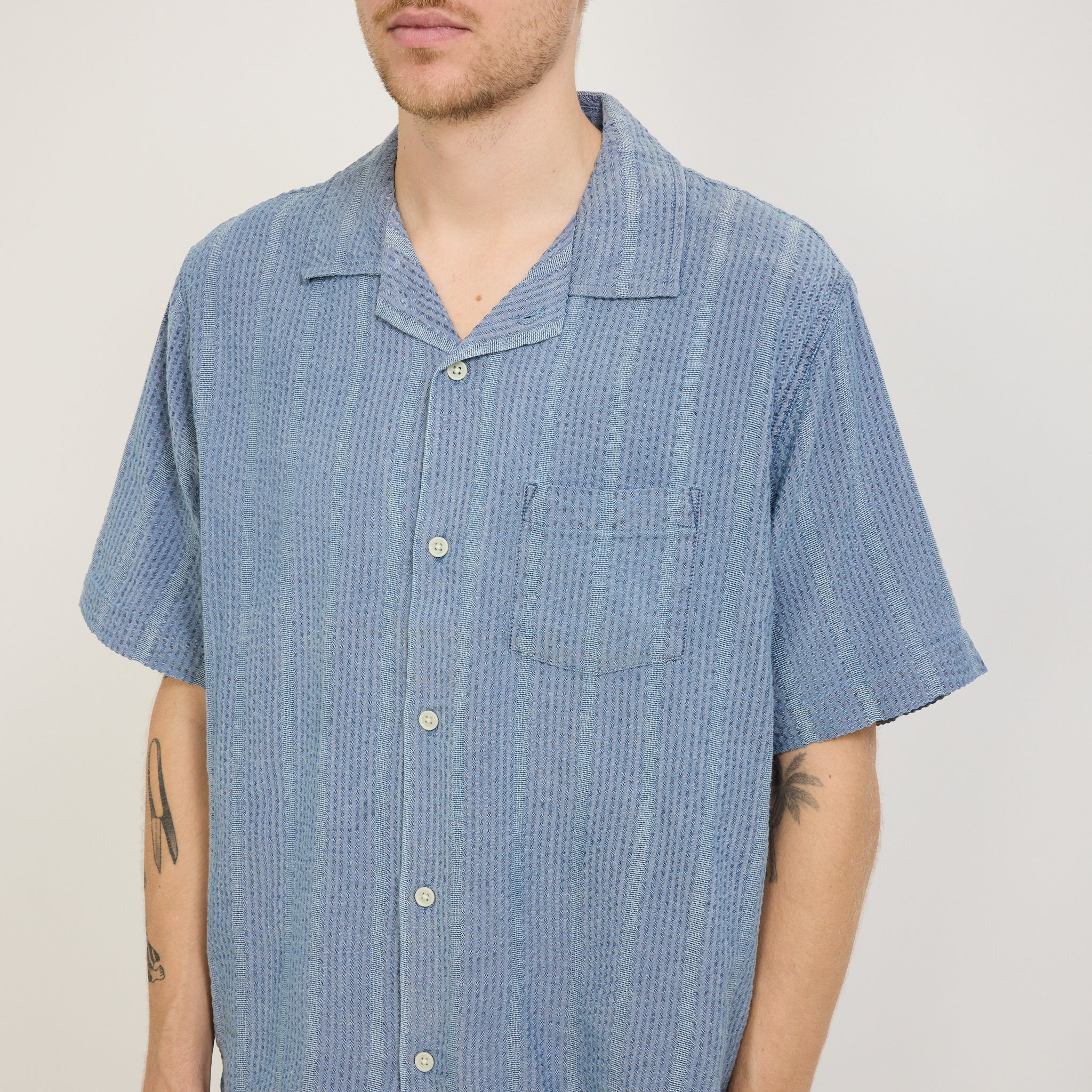 Striped Seersucker SS Shirt Indigo