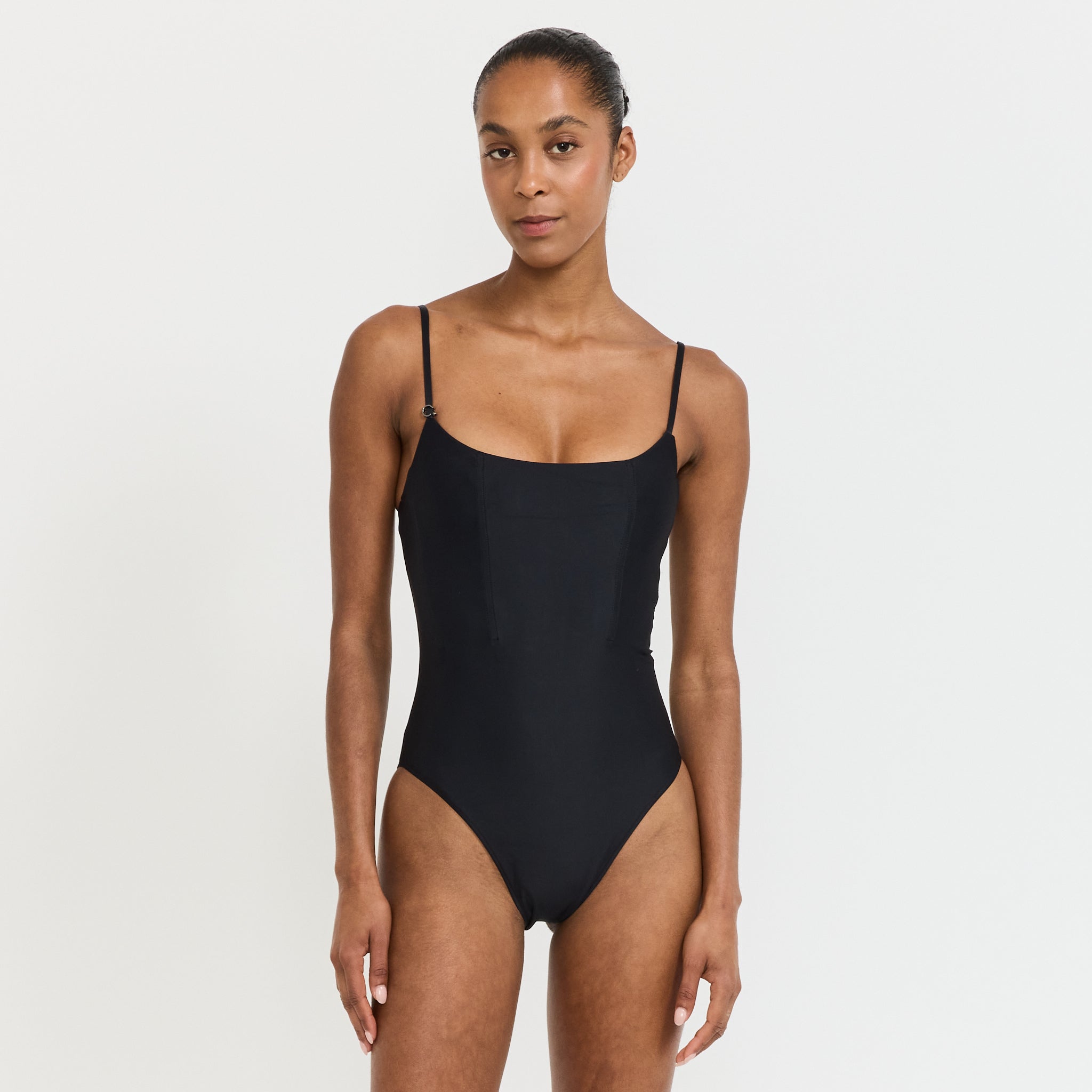 Corset Maillot with Panel Details Nero Black