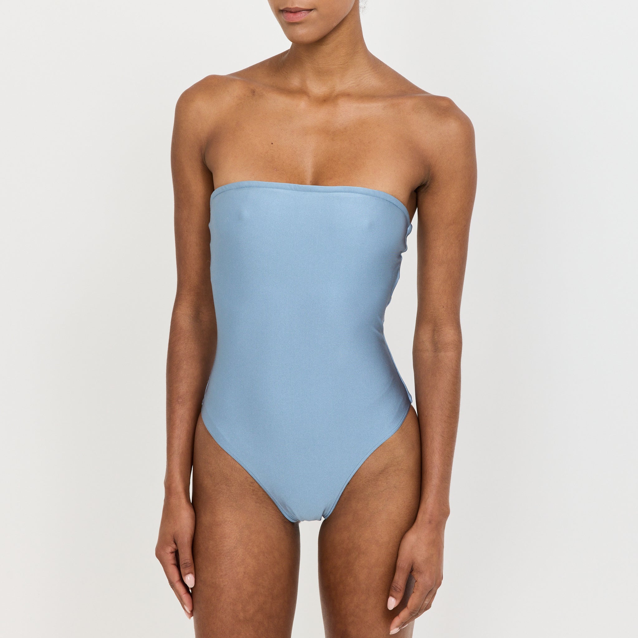 Strapless Maillot Steel Blue Shimmer