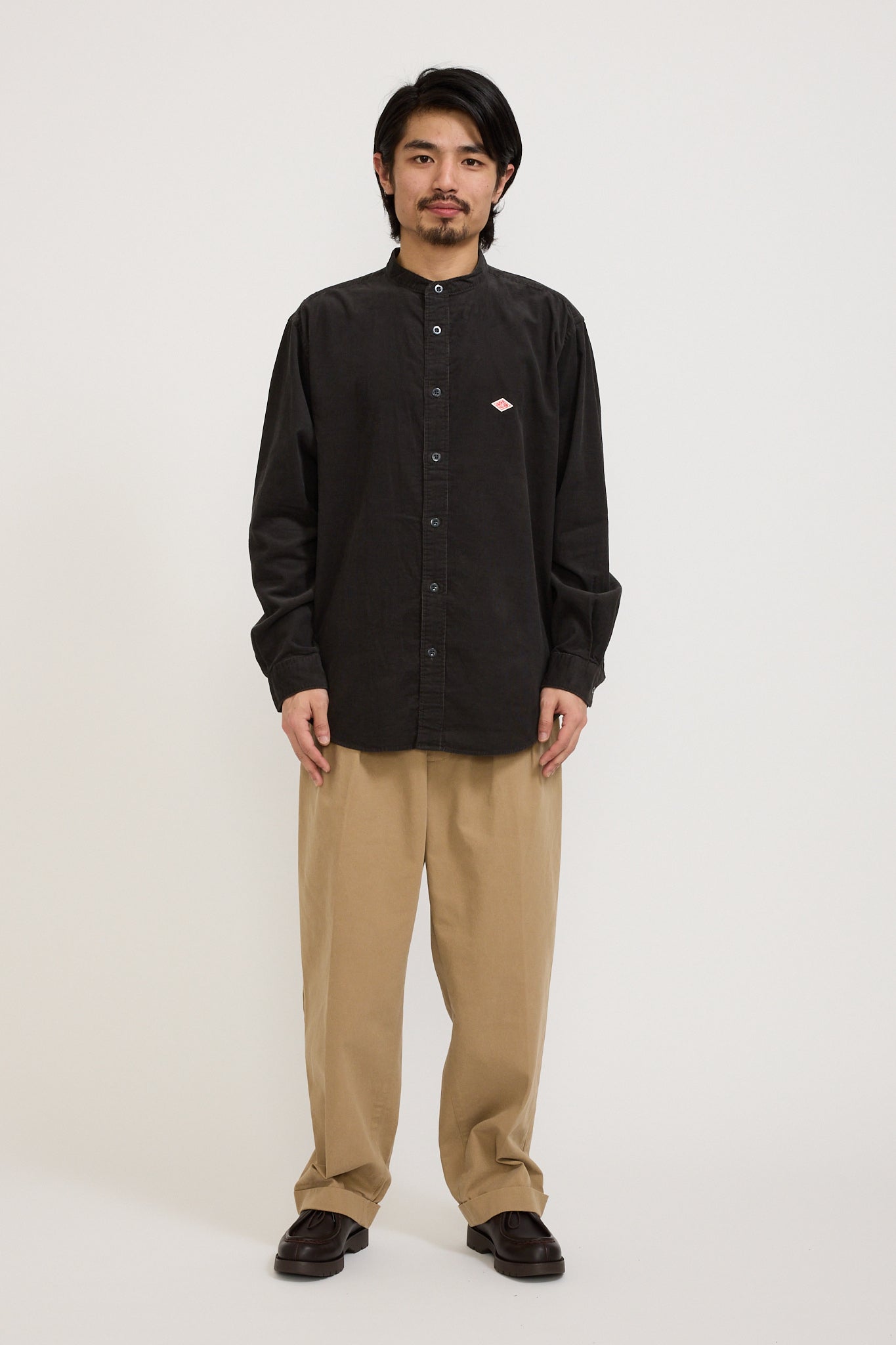 Danton | Band Collar Shirt L/S Charcoal | Maplestore
