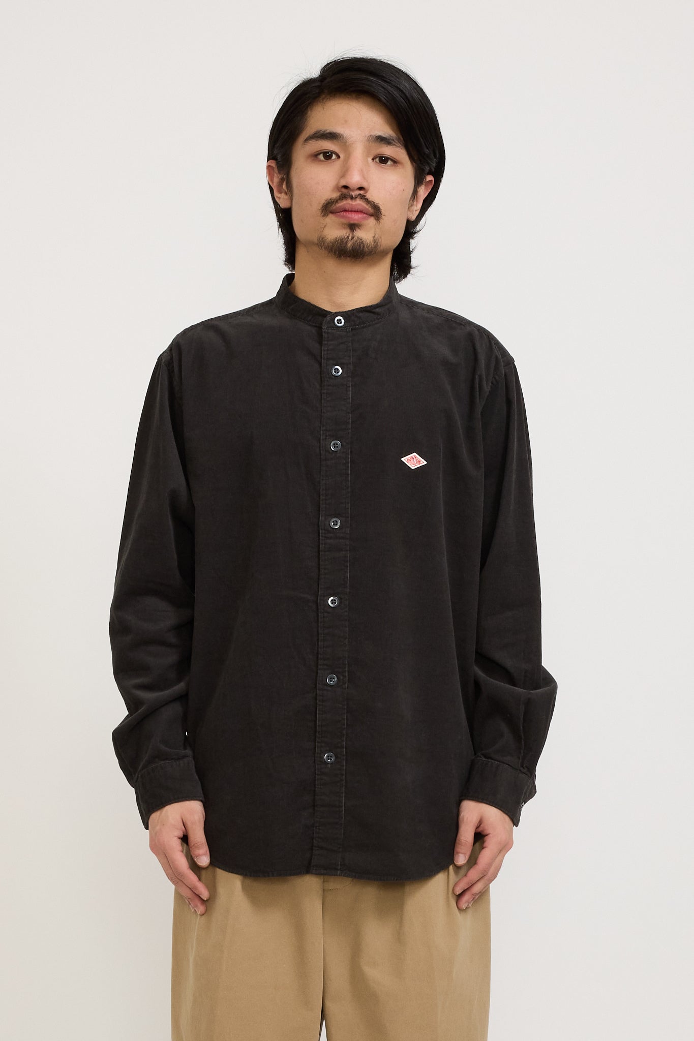 Danton | Band Collar Shirt L/S Charcoal | Maplestore