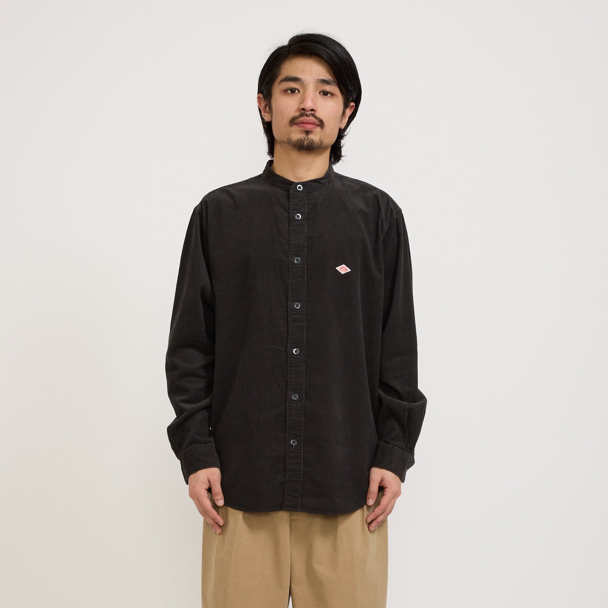 Danton | Band Collar Shirt L/S Charcoal | Maplestore