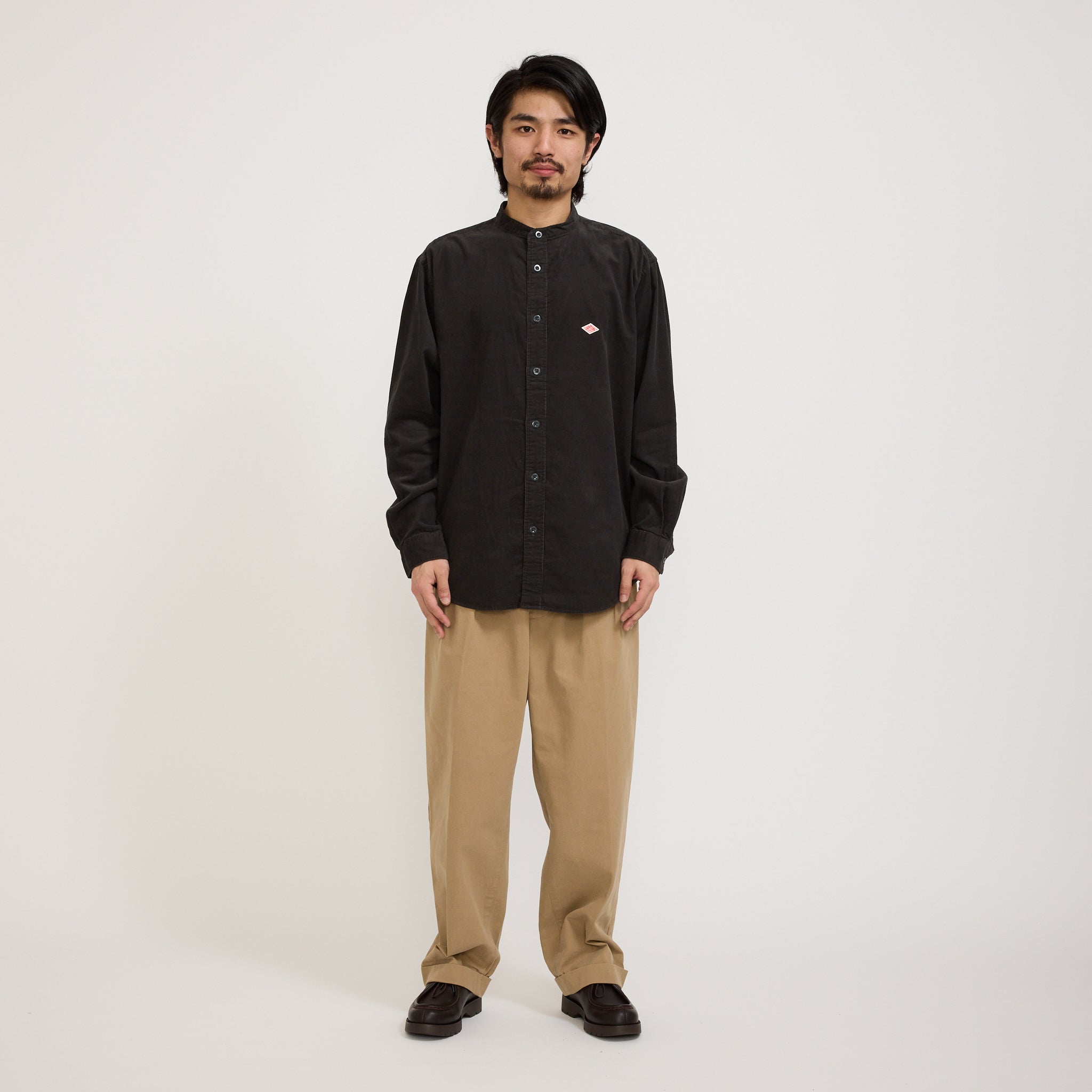 Danton | Band Collar Shirt L/S Charcoal | Maplestore
