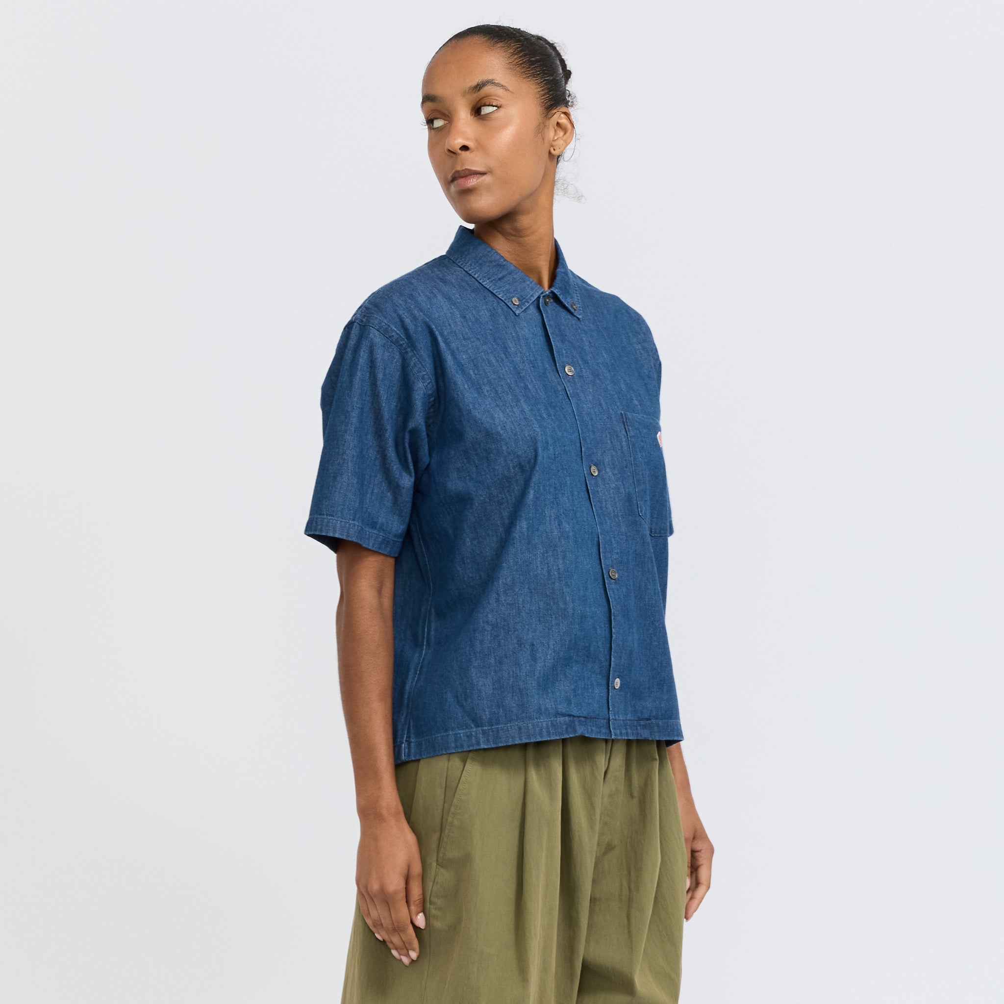 Danton | B.D. Button S/S Shirt Light Indigo | Maplestore