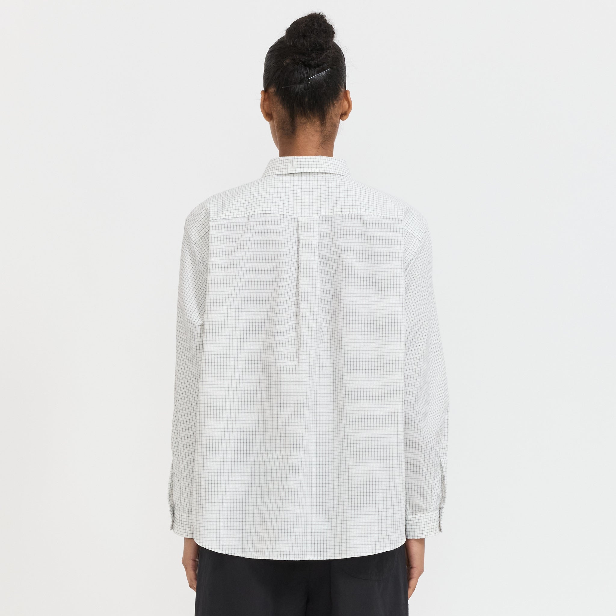 Danton | Dot Button Regular Collar Shirt L/S Off White/Navy Check | Maplestore