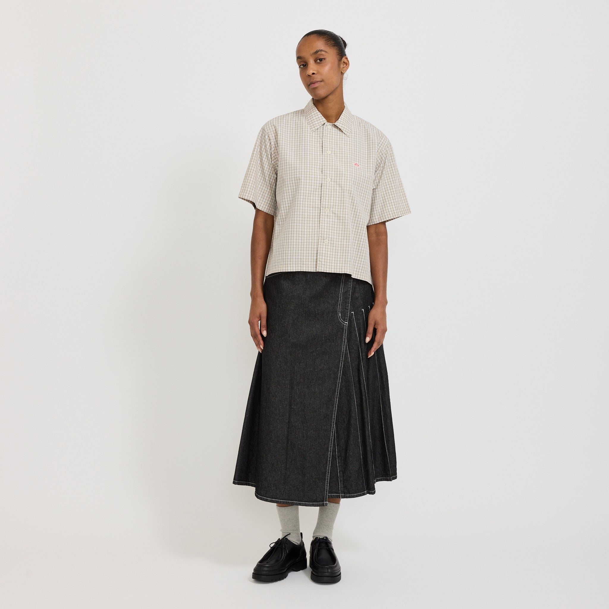 Danton | Half Sleeve Shirt Beige/Grey Check | Maplestore