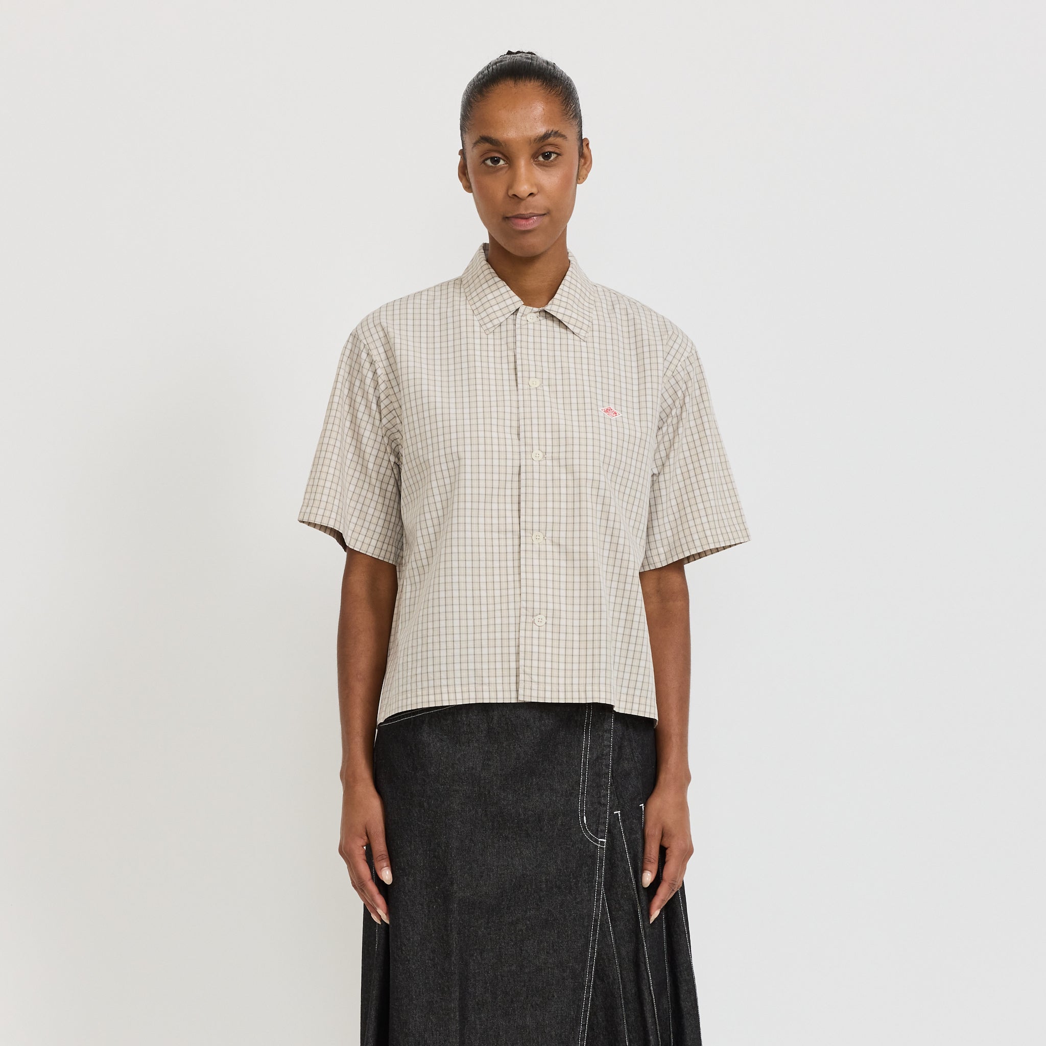 Danton | Half Sleeve Shirt Beige/Grey Check | Maplestore