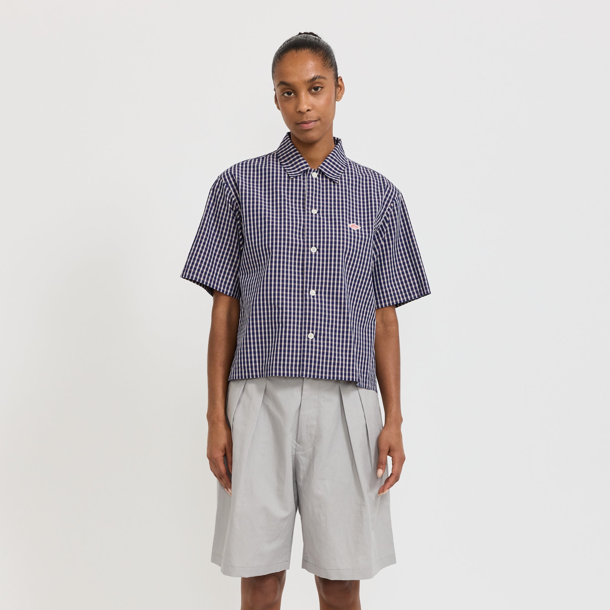 Danton | Half Sleeve Shirt Navy/Brown Check | Maplestore