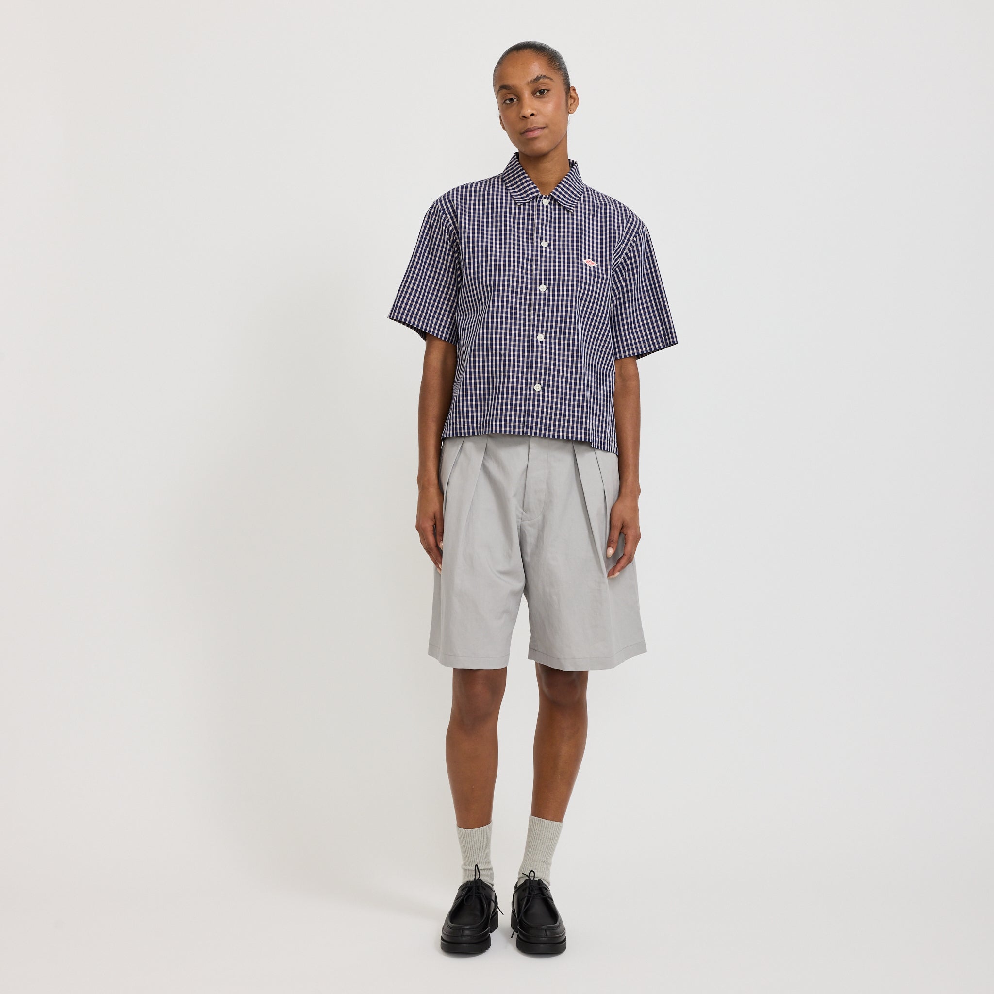 Danton | Half Sleeve Shirt Navy/Brown Check | Maplestore