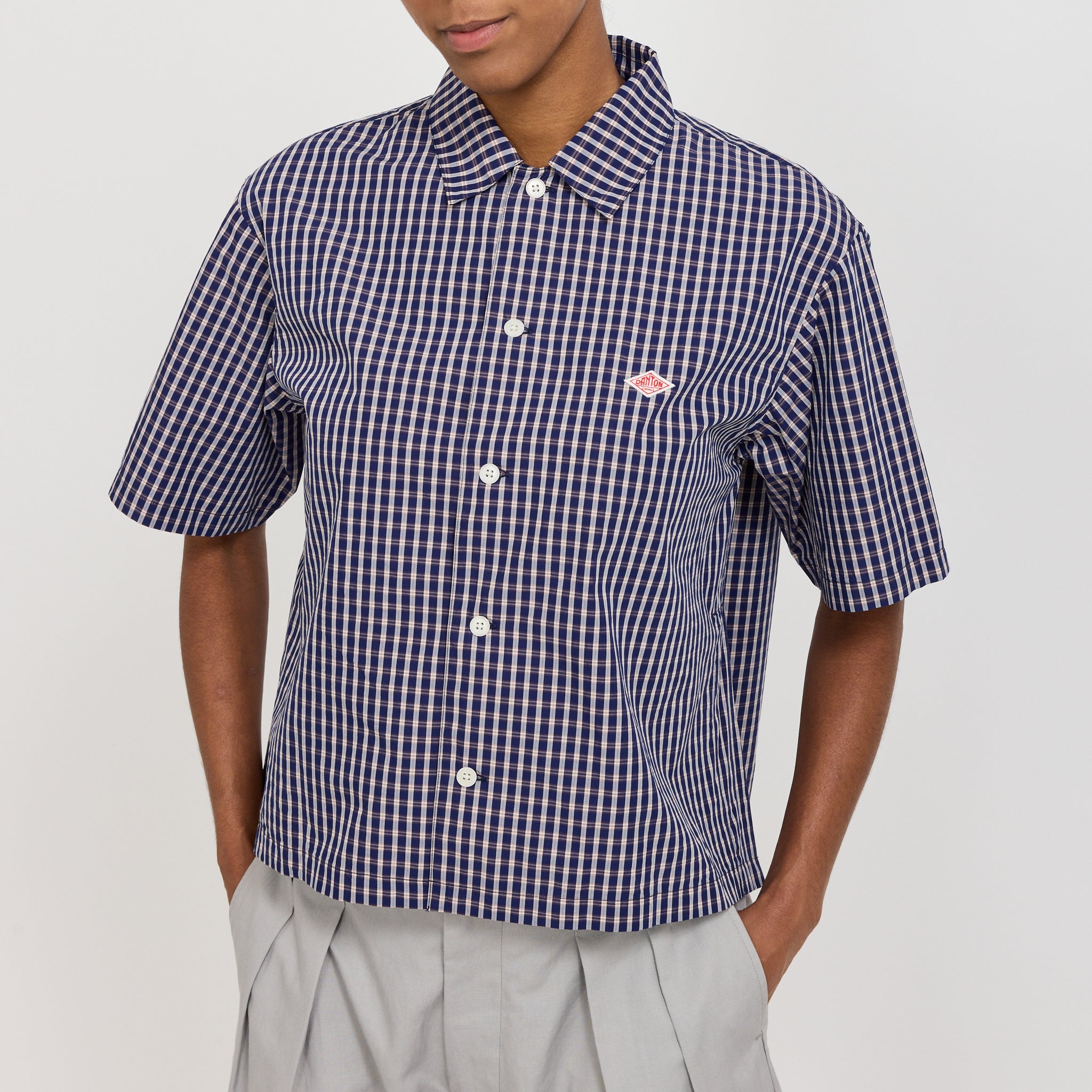 Danton | Half Sleeve Shirt Navy/Brown Check | Maplestore