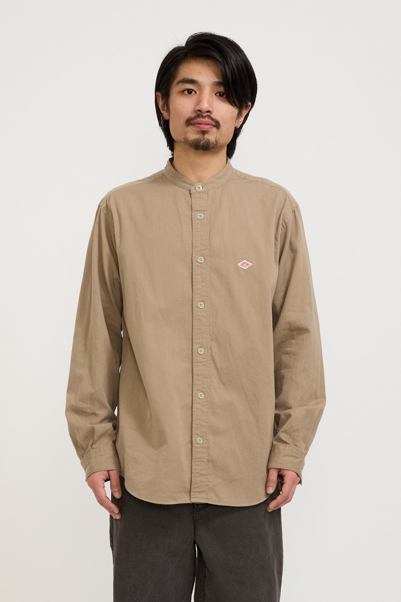 Danton | Band Collar Shirt L/S Taupe | Maplestore