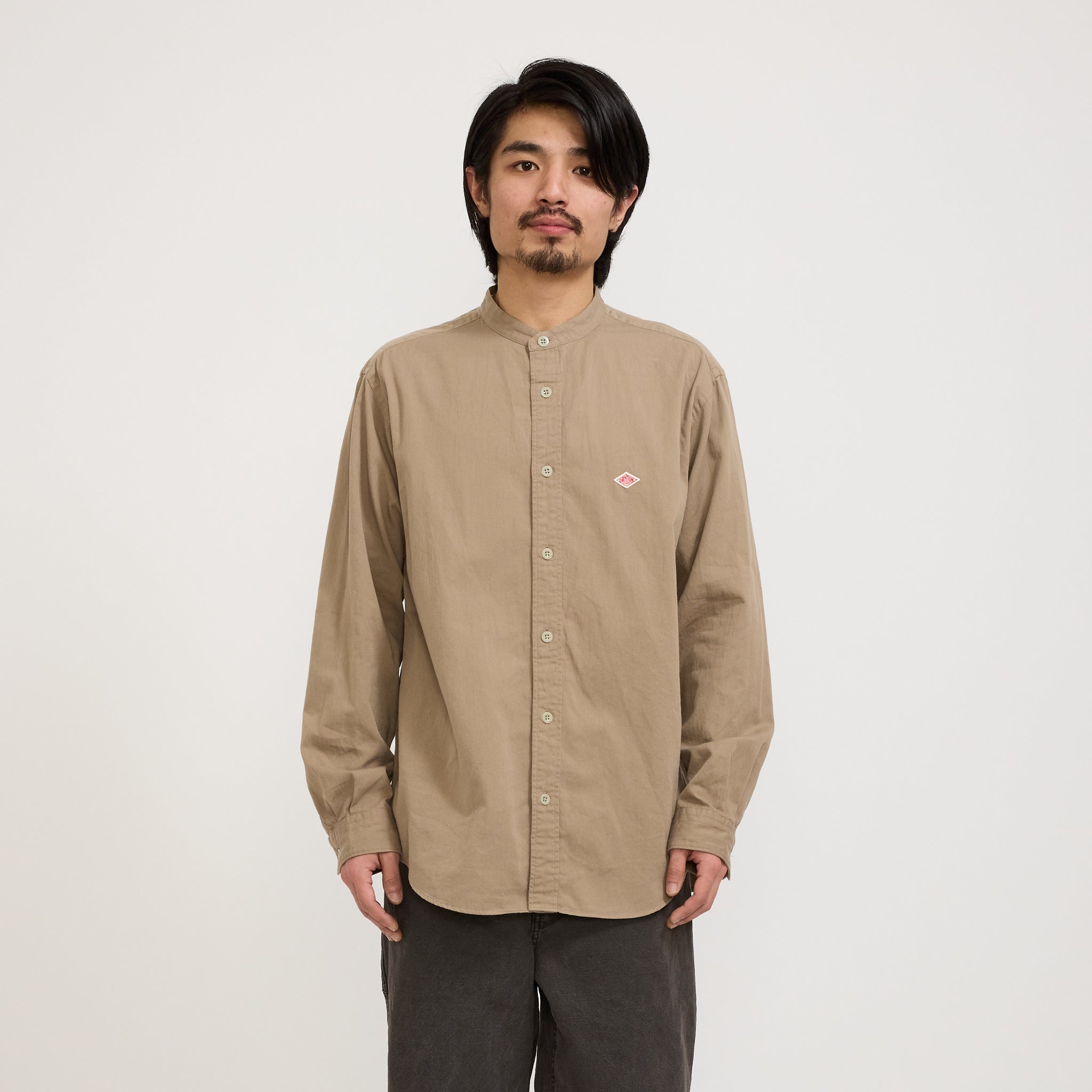 Danton | Band Collar Shirt L/S Taupe | Maplestore