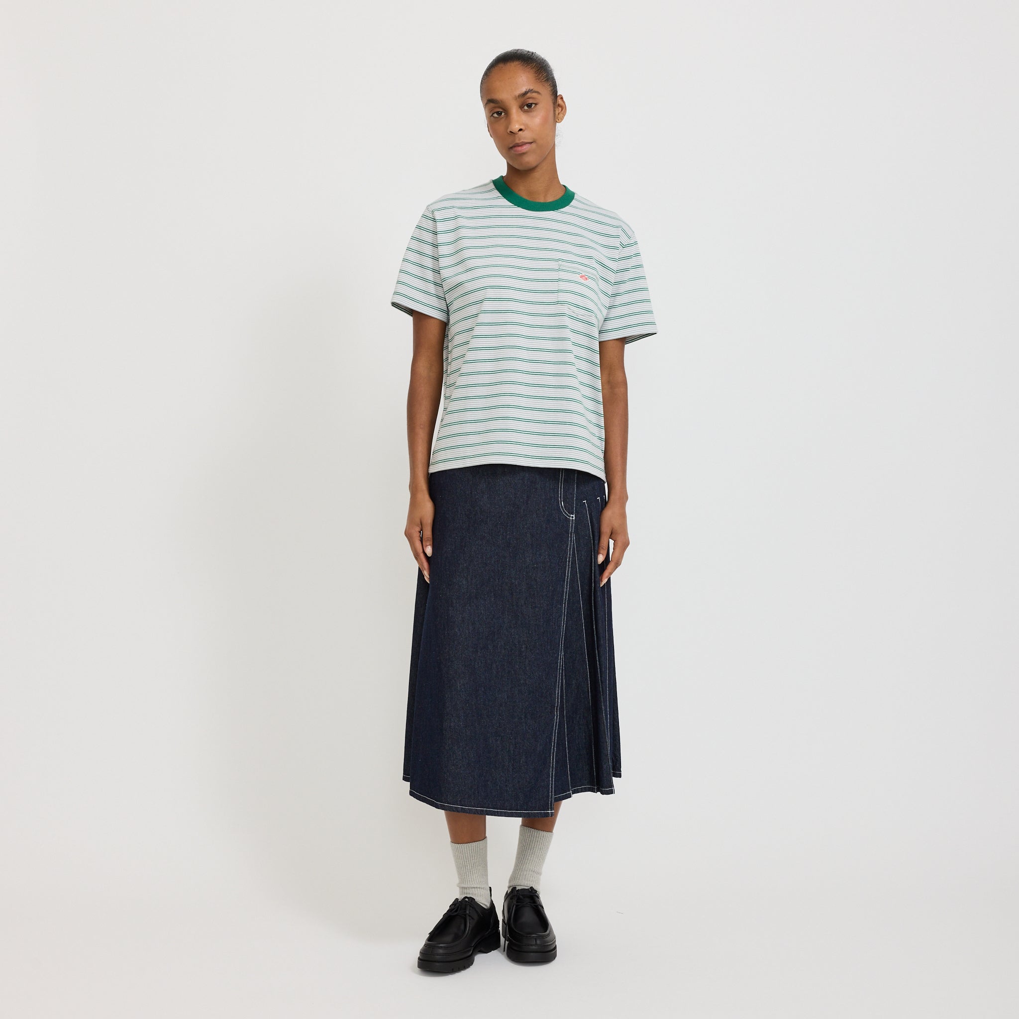 Danton | Pocket T-Shirt Green/Grey Stripe | Maplestore