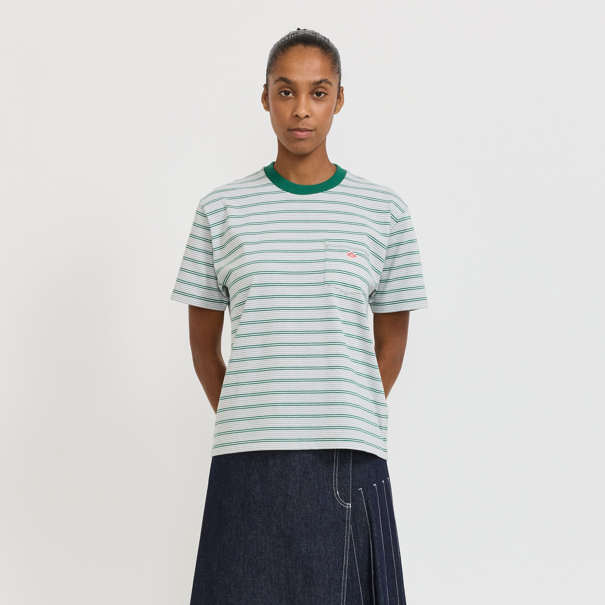 Danton | Pocket T-Shirt Green/Grey Stripe | Maplestore