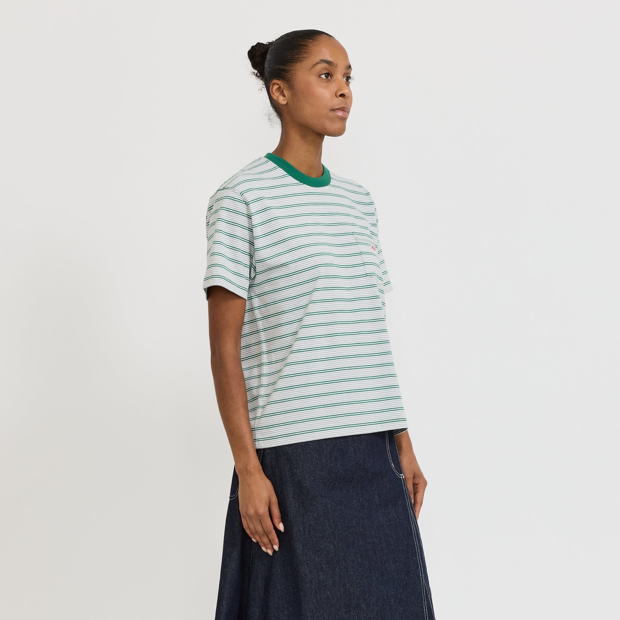 Danton | Pocket T-Shirt Green/Grey Stripe | Maplestore