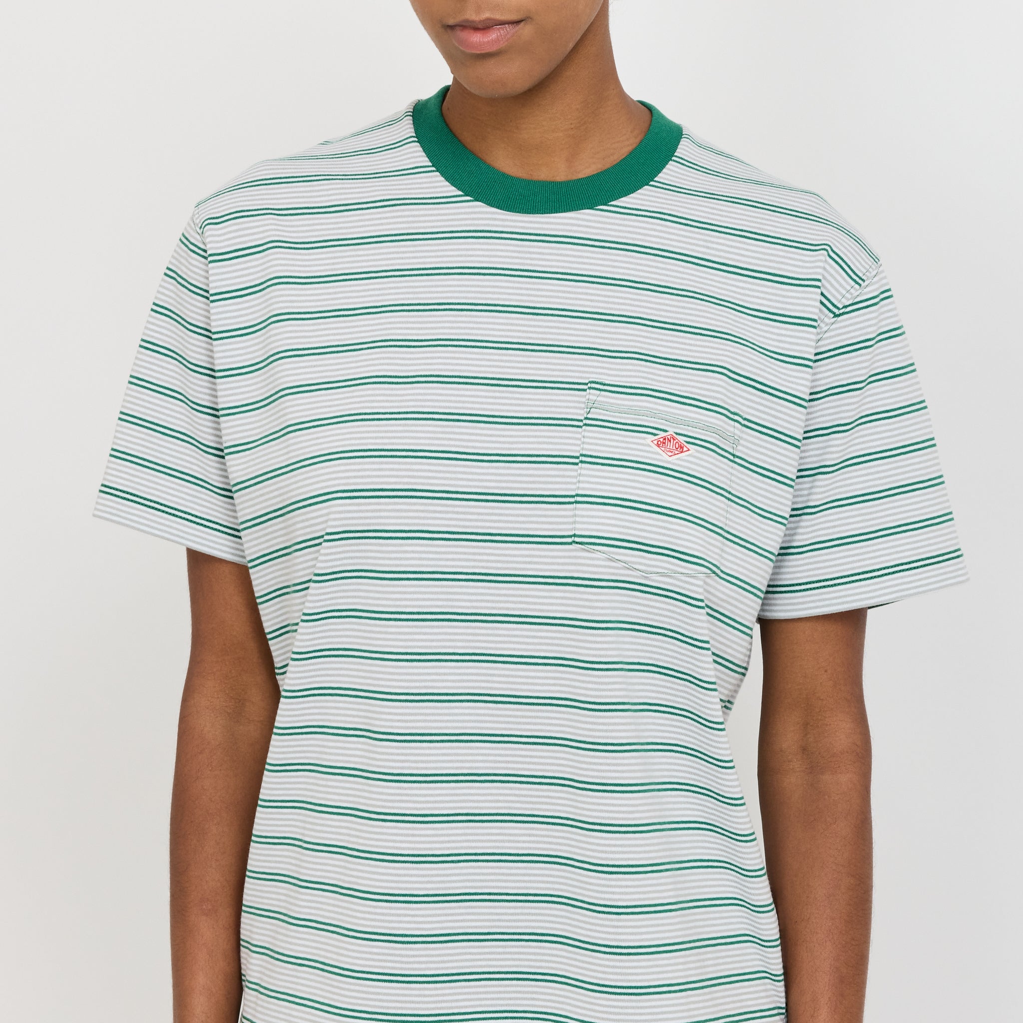 Danton | Pocket T-Shirt Green/Grey Stripe | Maplestore