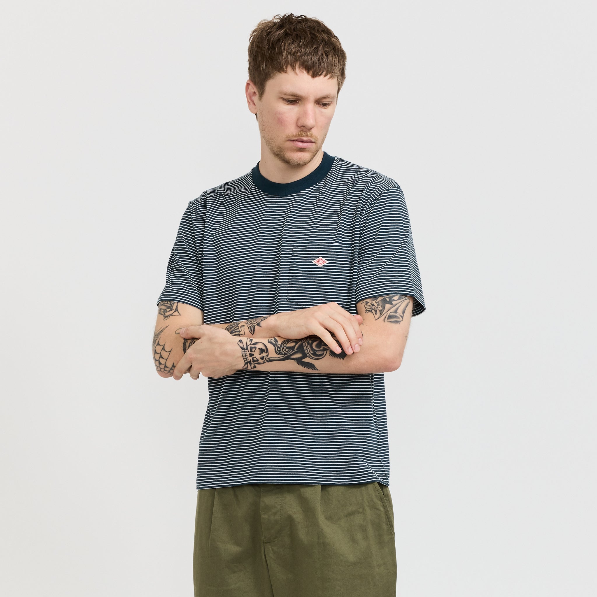 Danton | Pocket T-Shirt Green/White Stripe | Maplestore