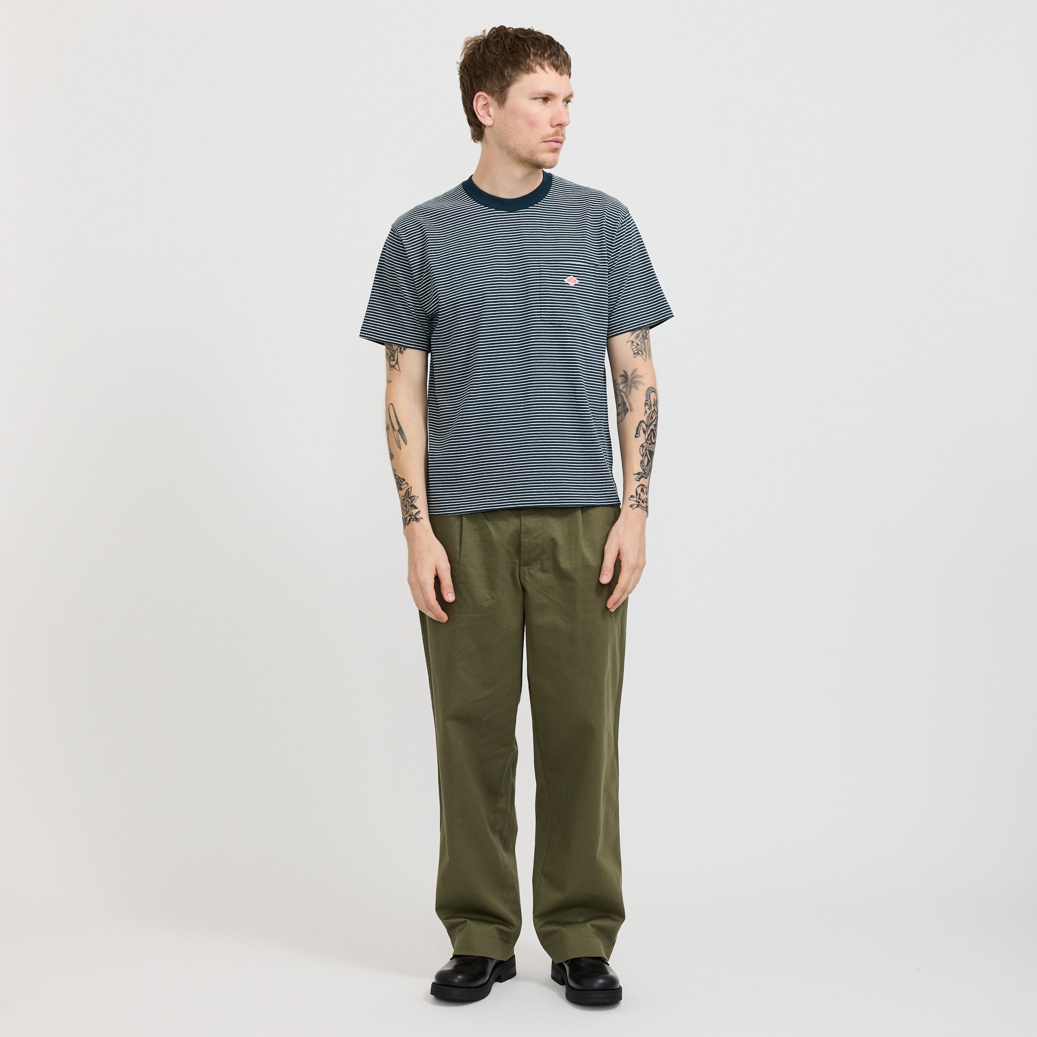 Danton | Pocket T-Shirt Green/White Stripe | Maplestore