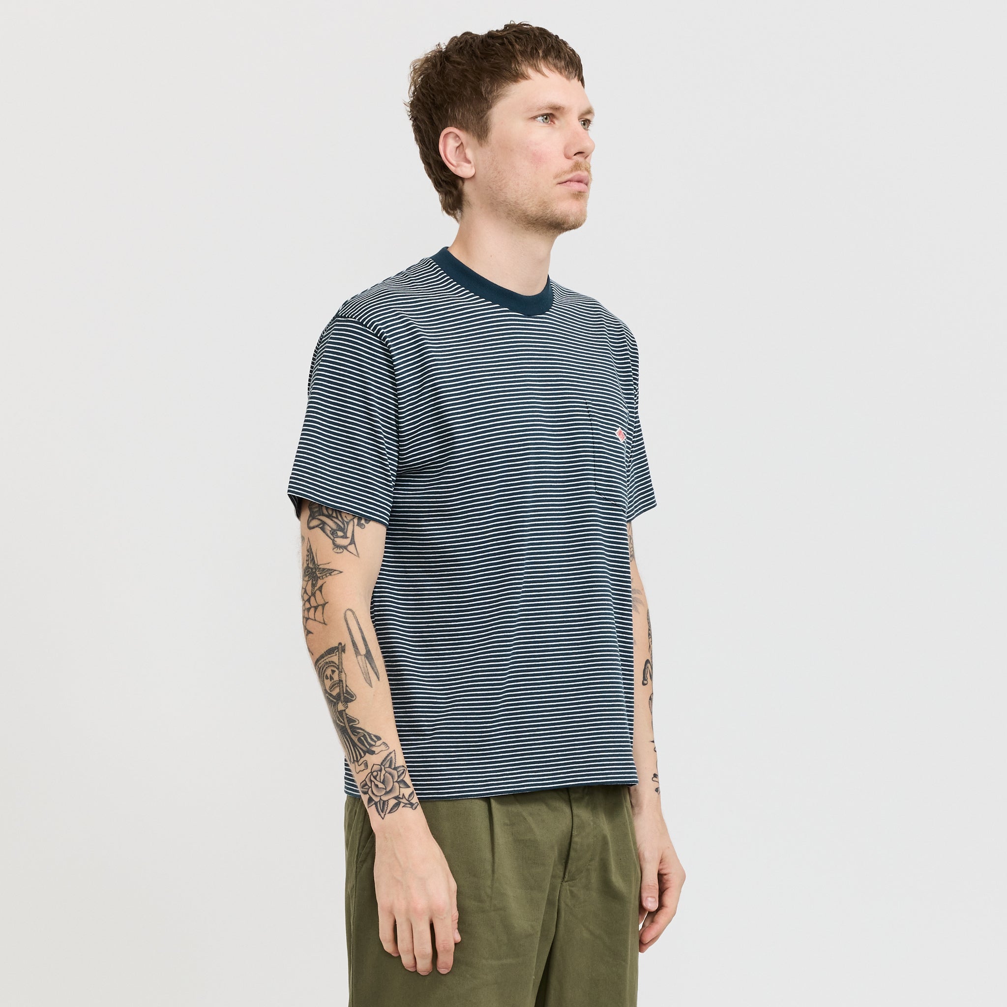 Danton | Pocket T-Shirt Green/White Stripe | Maplestore