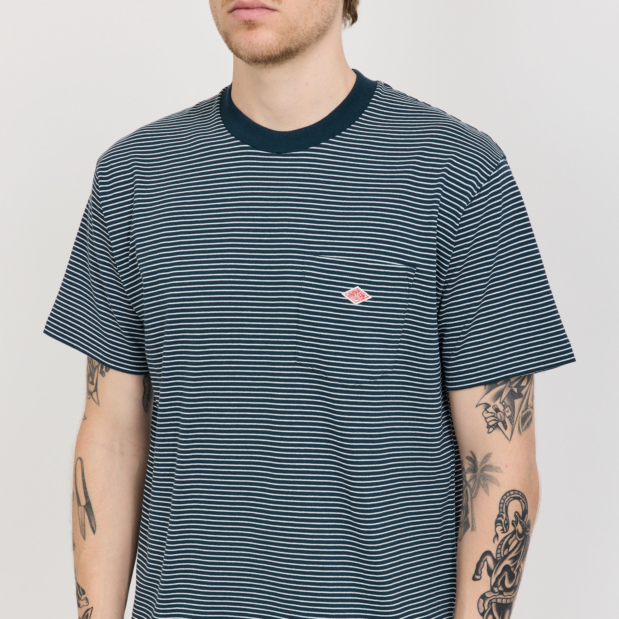 Danton | Pocket T-Shirt Green/White Stripe | Maplestore