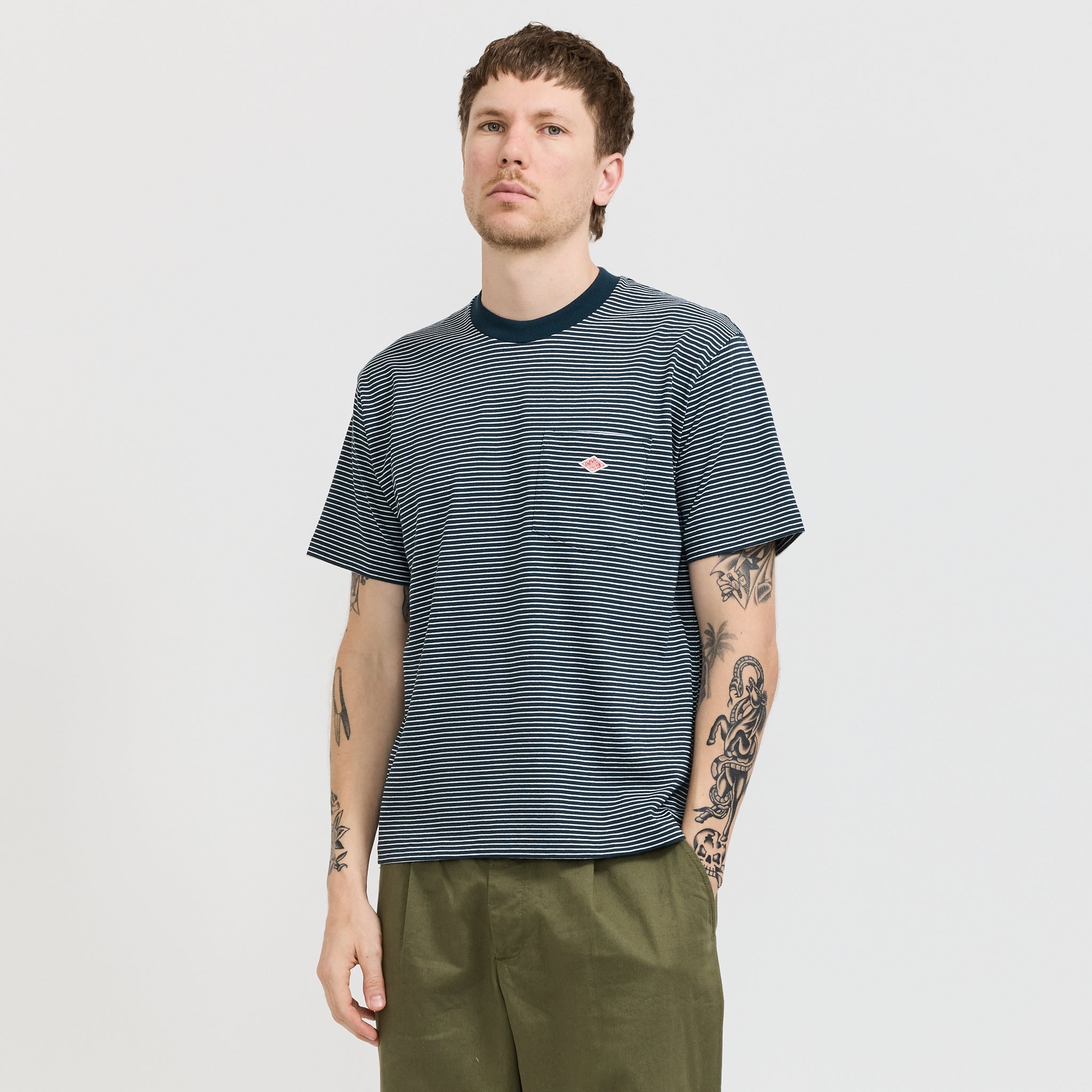 Danton | Pocket T-Shirt Green/White Stripe | Maplestore