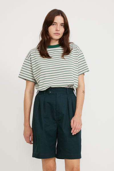 Danton | Short Sleeve Tee Dark Green/Beige Stripe Womens | Maplestore